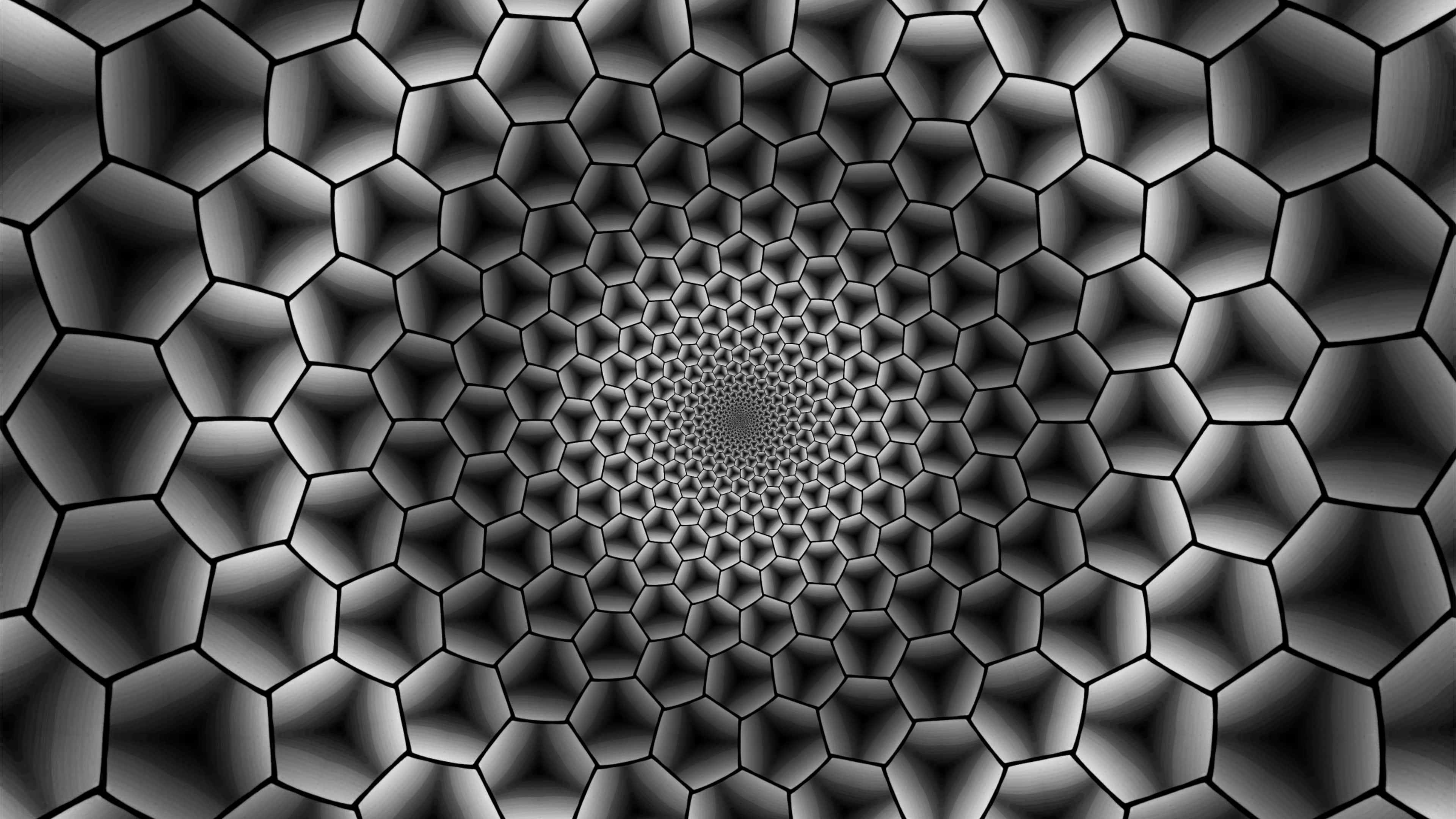 Black and White Hexagon Pattern, hexagonal pattern, gradient shading, 4K Desktop Wallpaper