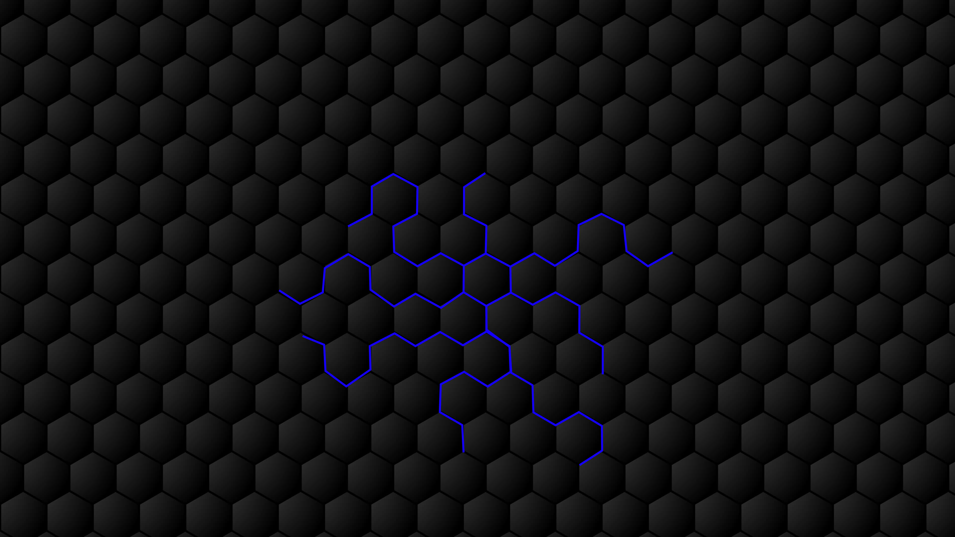 luminescent hexagons, glowing blue hexagonal pattern, dark textured hex grid, 4K Desktop Wallpaper