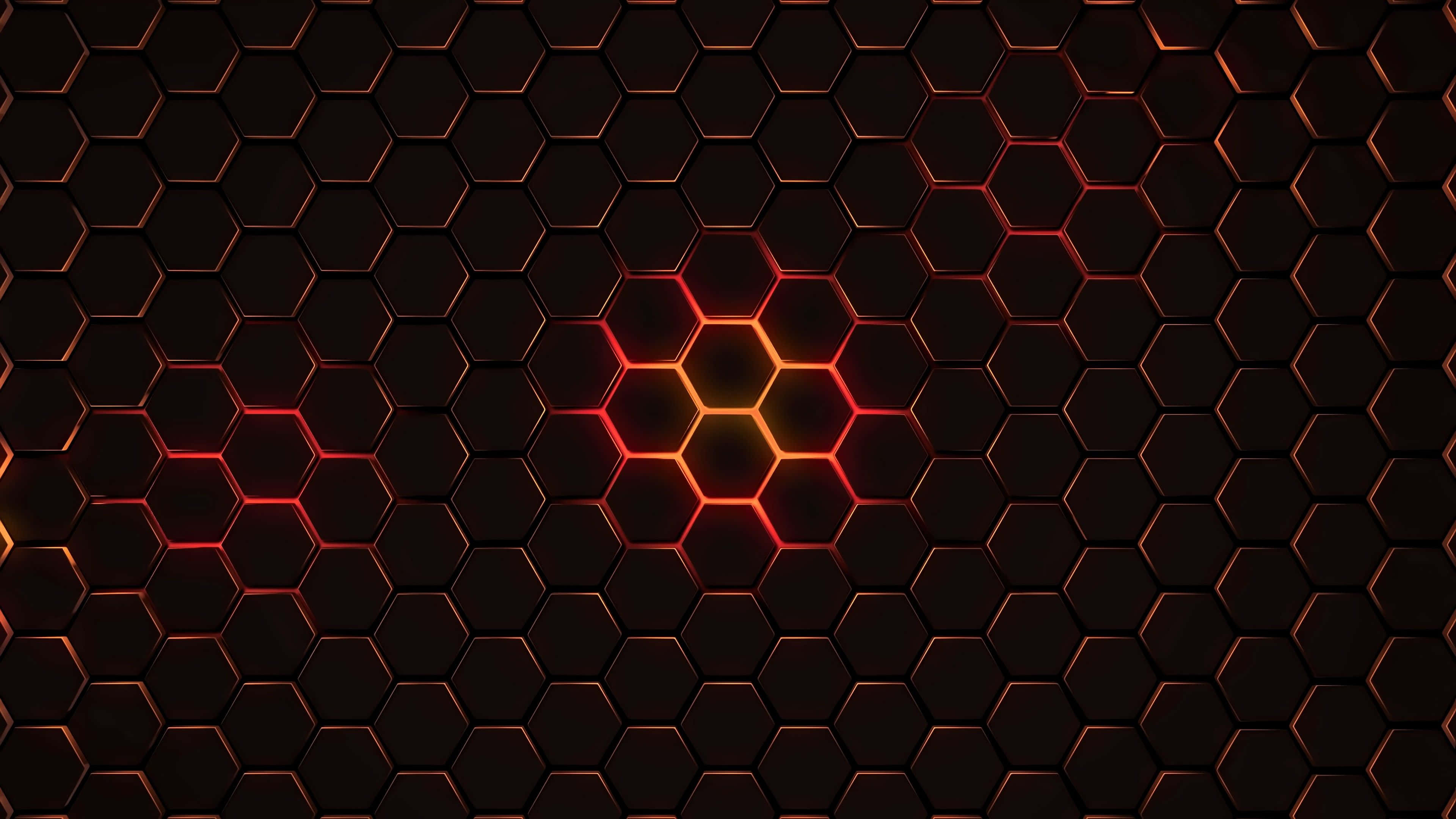 hexagon, orange, blue, 4K Desktop Wallpaper