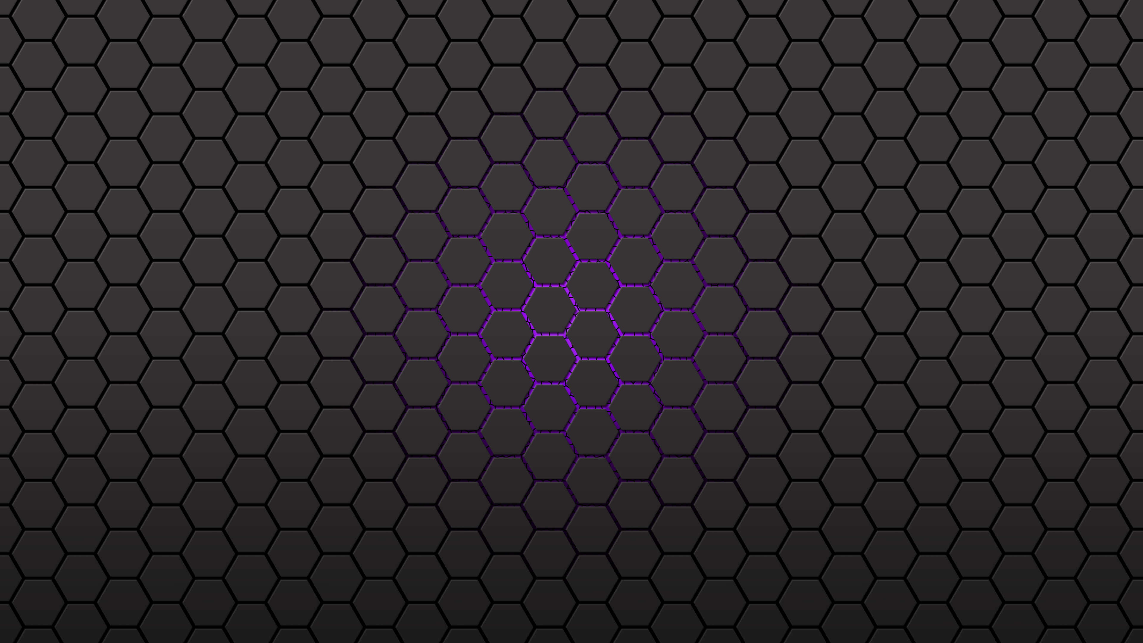 Hexagon 4K, dark hexagonal grid pattern, glowing purple center, 4K Desktop Wallpaper