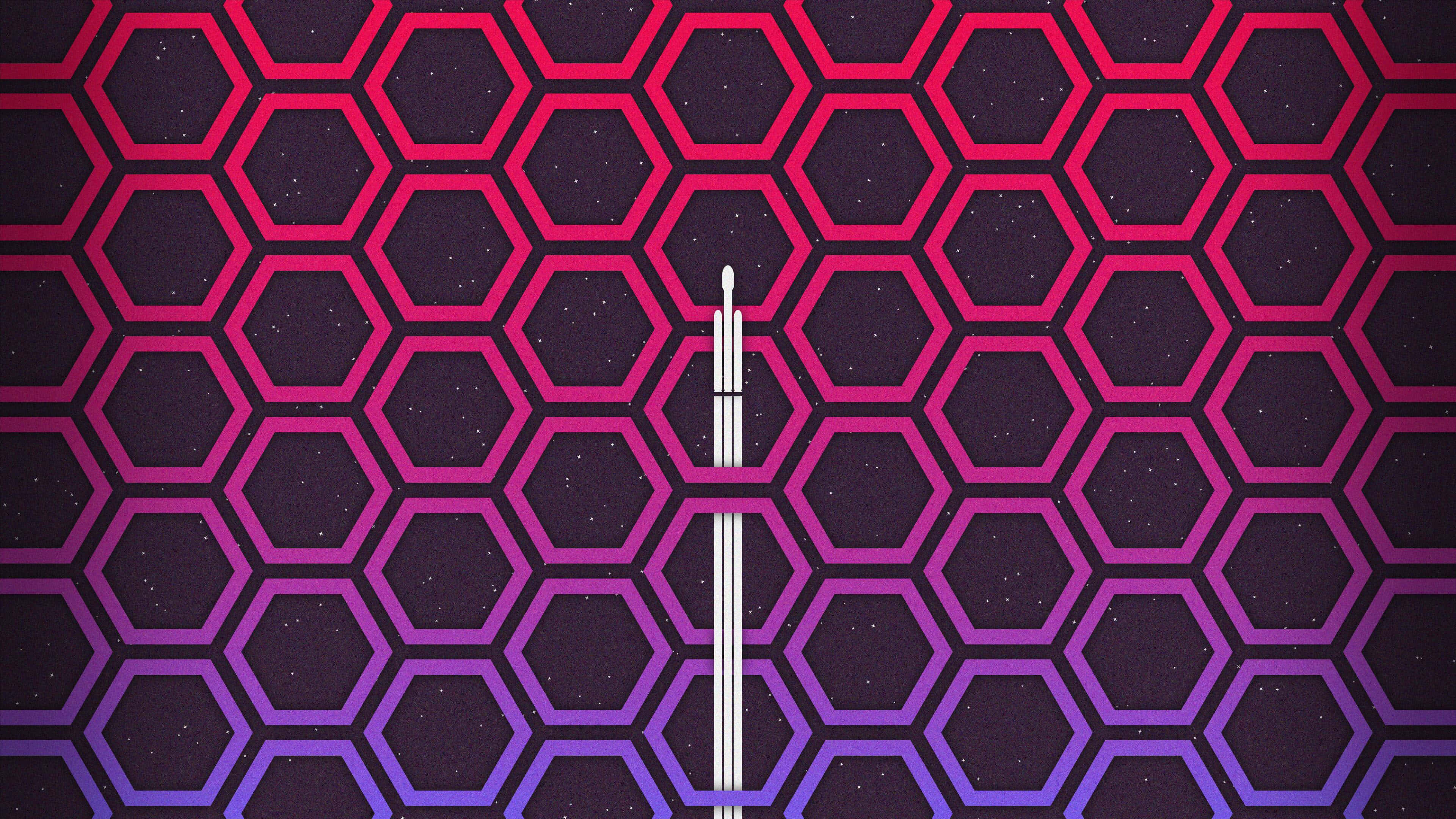 Hexagon 4K, glowing pink and purple lines, central white vertical element, 4K Desktop Wallpaper