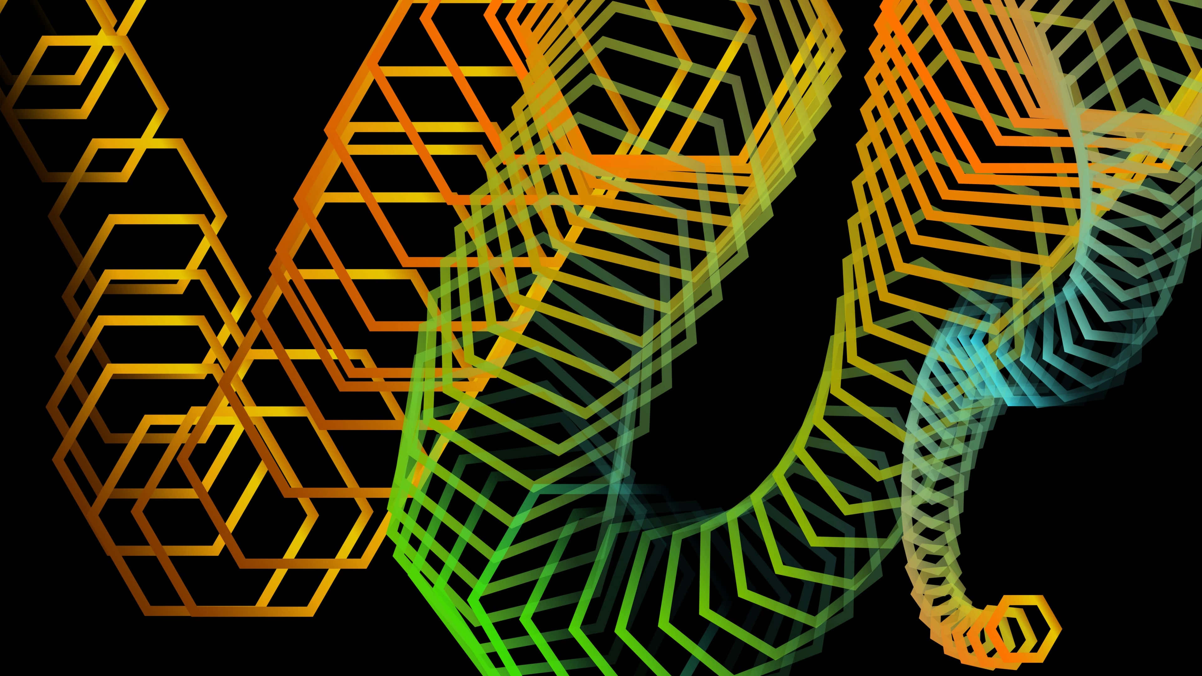 Hexagon, neon, gold, 4K Desktop Wallpaper