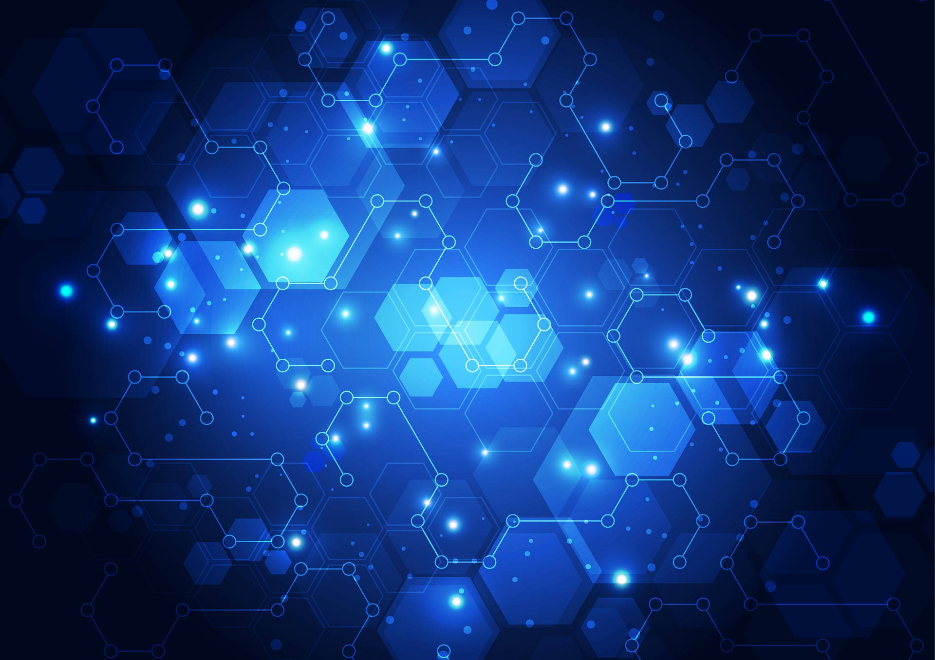 glowing blue, hexagonal network, interconnected dots, Full HD Desktop Wallpaper