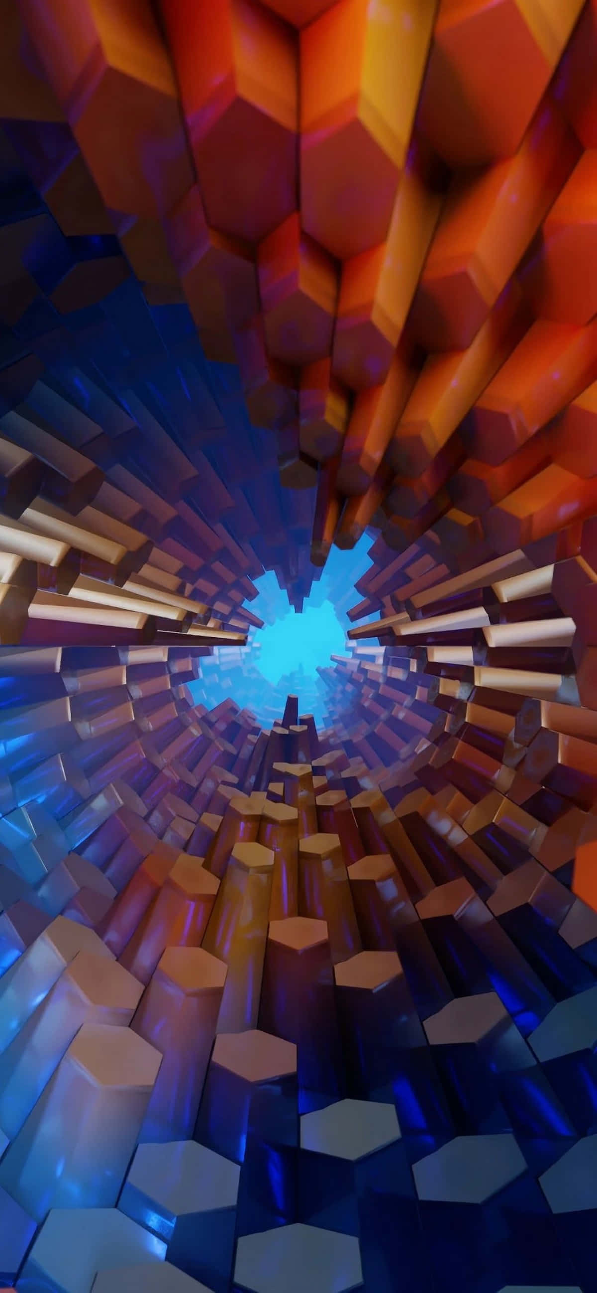 3D Hexagon, glowing hexagonal prisms, fiery orange, 2K Phone Wallpaper