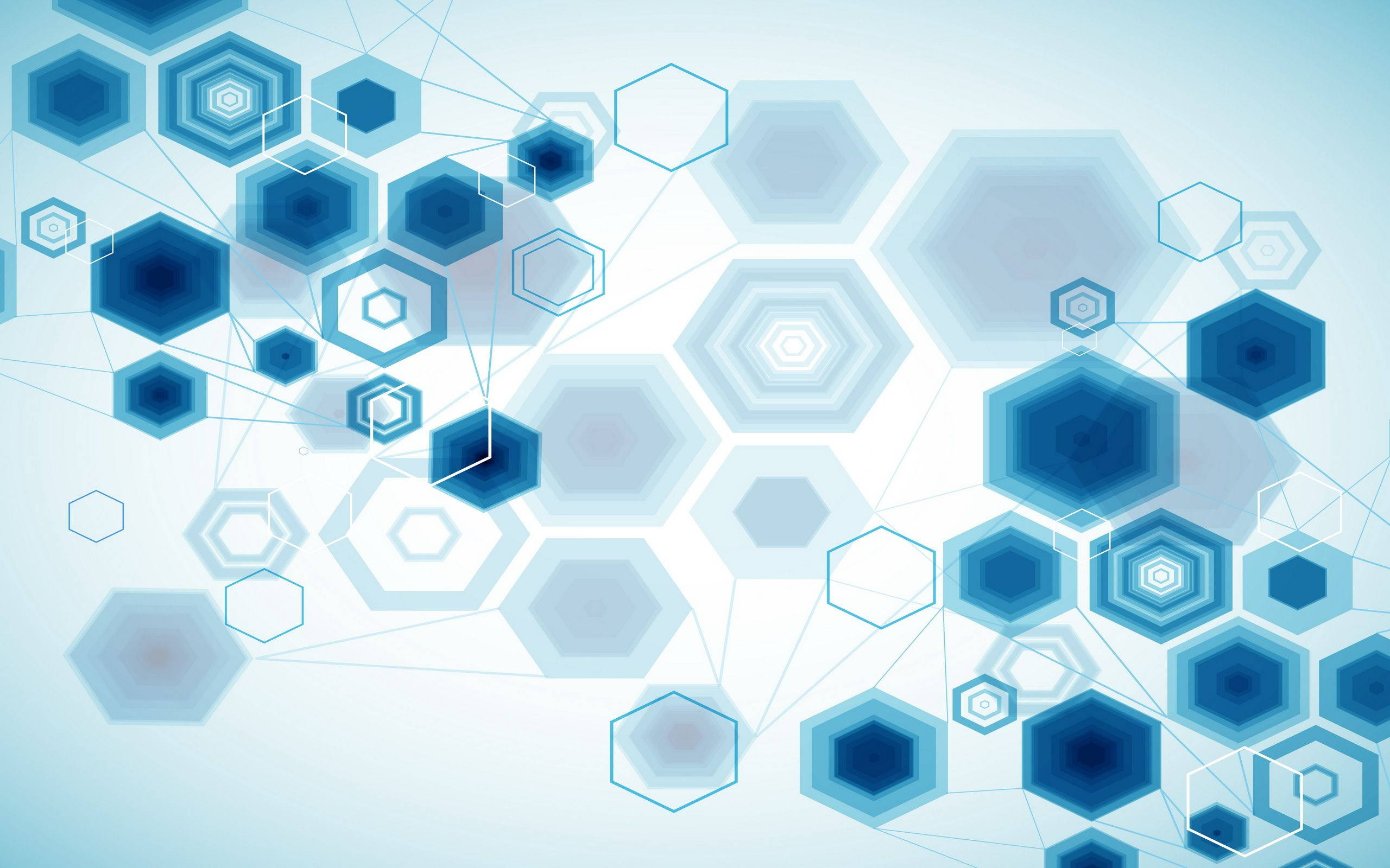 Hexagon, blue shades, futuristic digital network, 2K Desktop Wallpaper