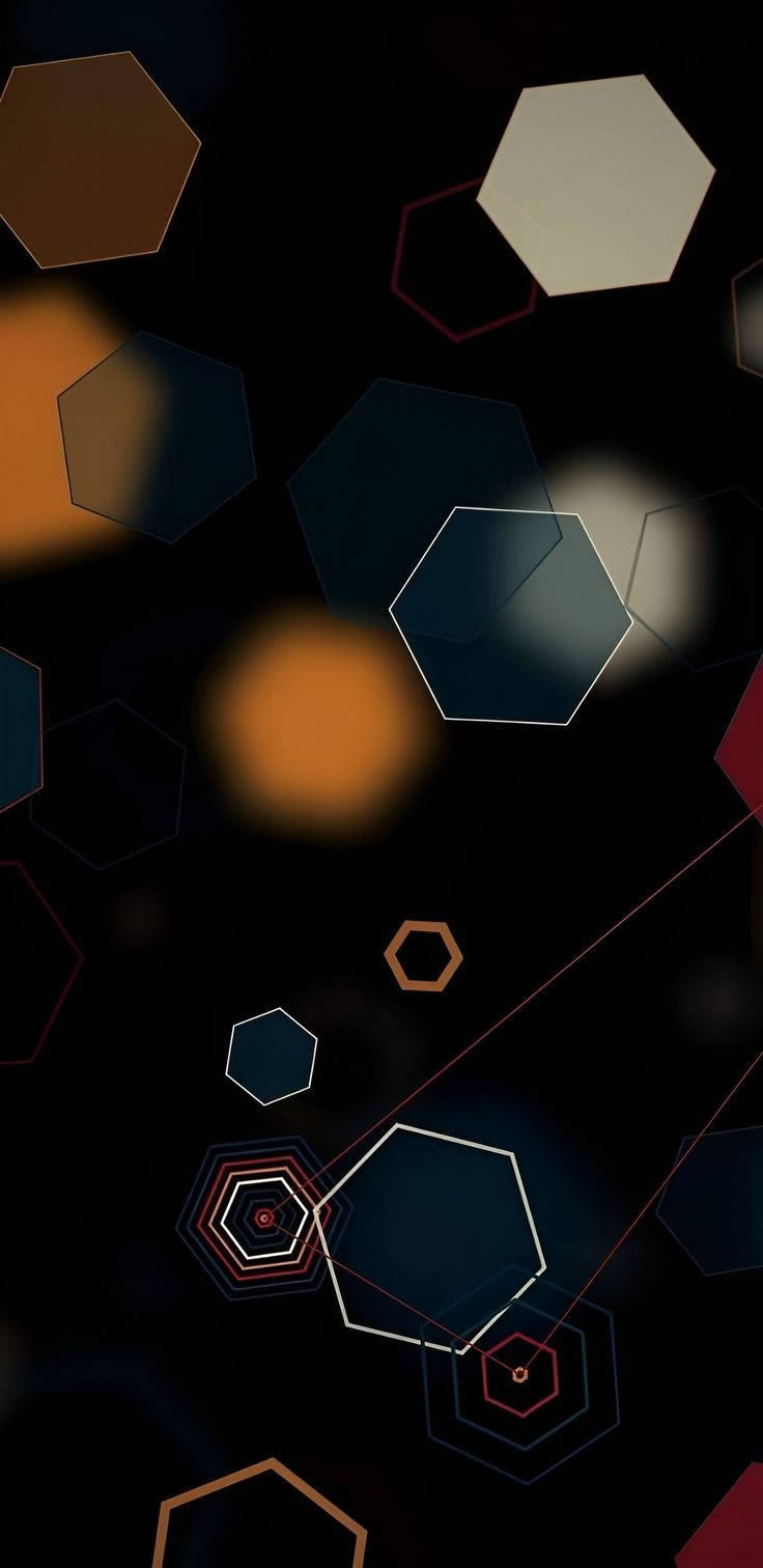3D Phone Hexagons, dark theme, warm and cool tones, HD Phone Wallpaper