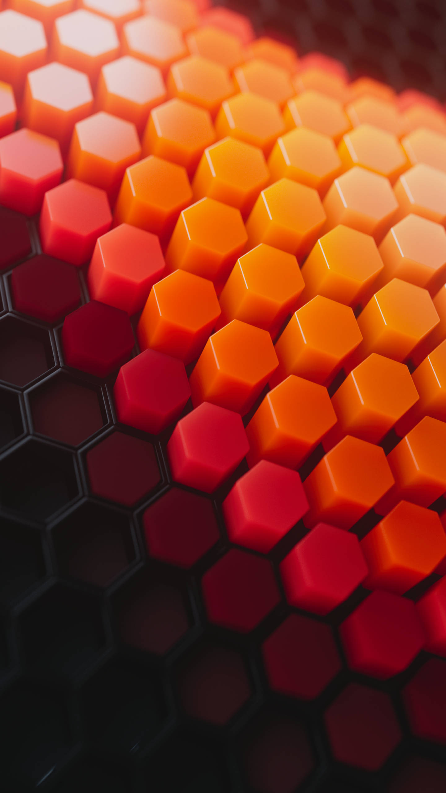hexagons orange phone, hexagonal design, glowing hexagonal tiles, 2K Phone Wallpaper