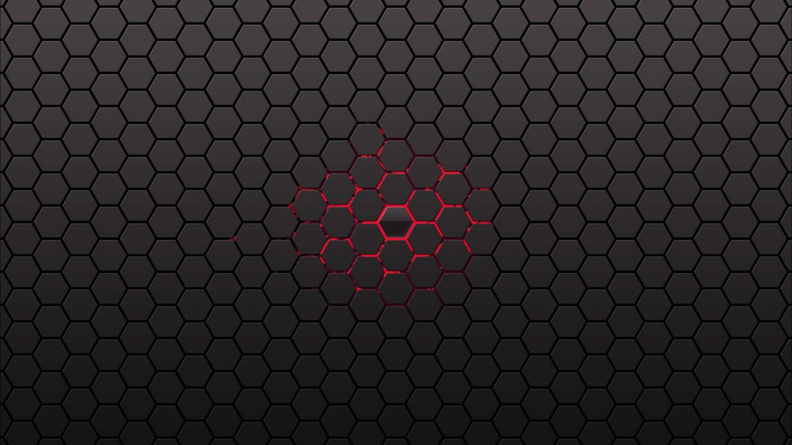 grey hexagon pattern, dark hexagonal grid pattern, glowing red hexagons, 2K Desktop Wallpaper