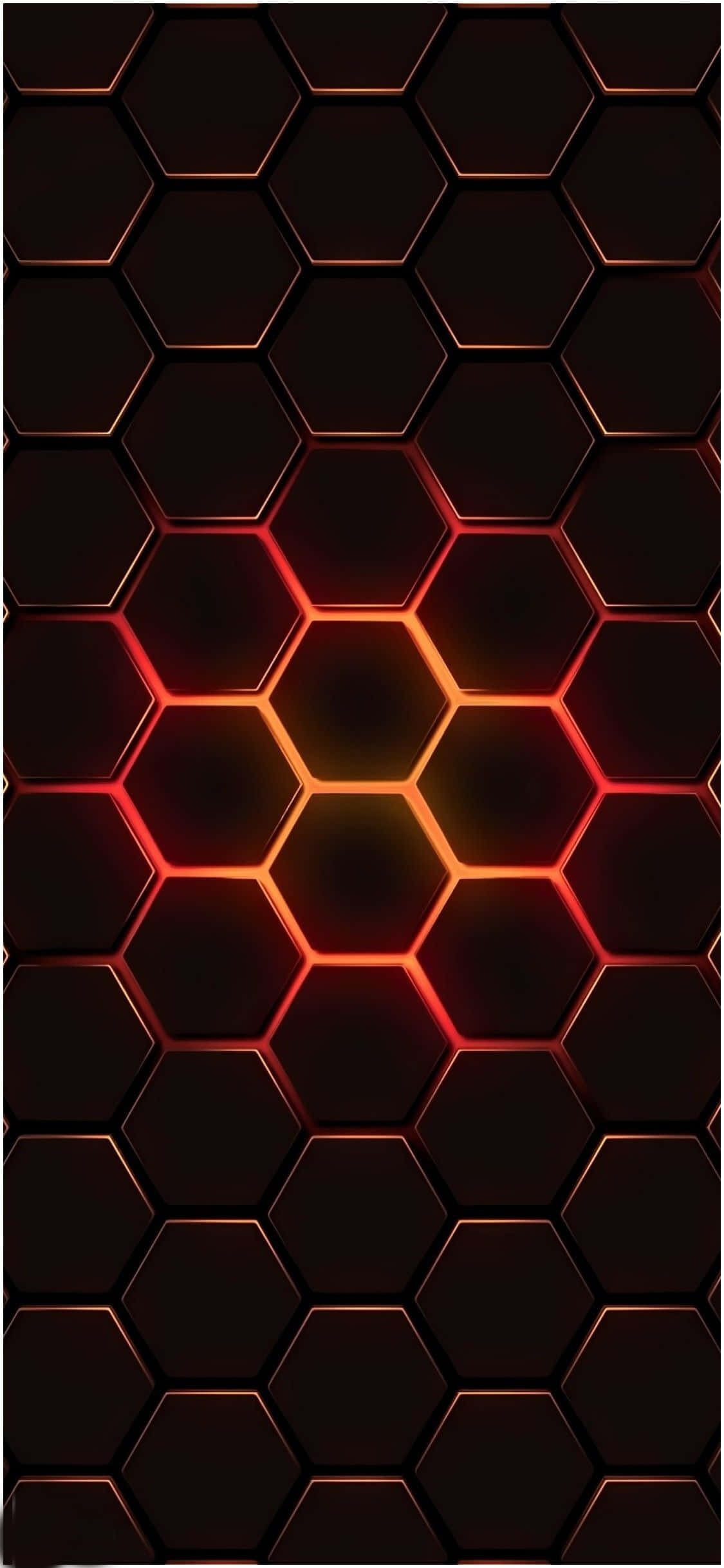 Glowing Red And Black Hexagons Designer iPhone, hexagonal grid, glowing orange-red lines, Full HD Phone Wallpaper
