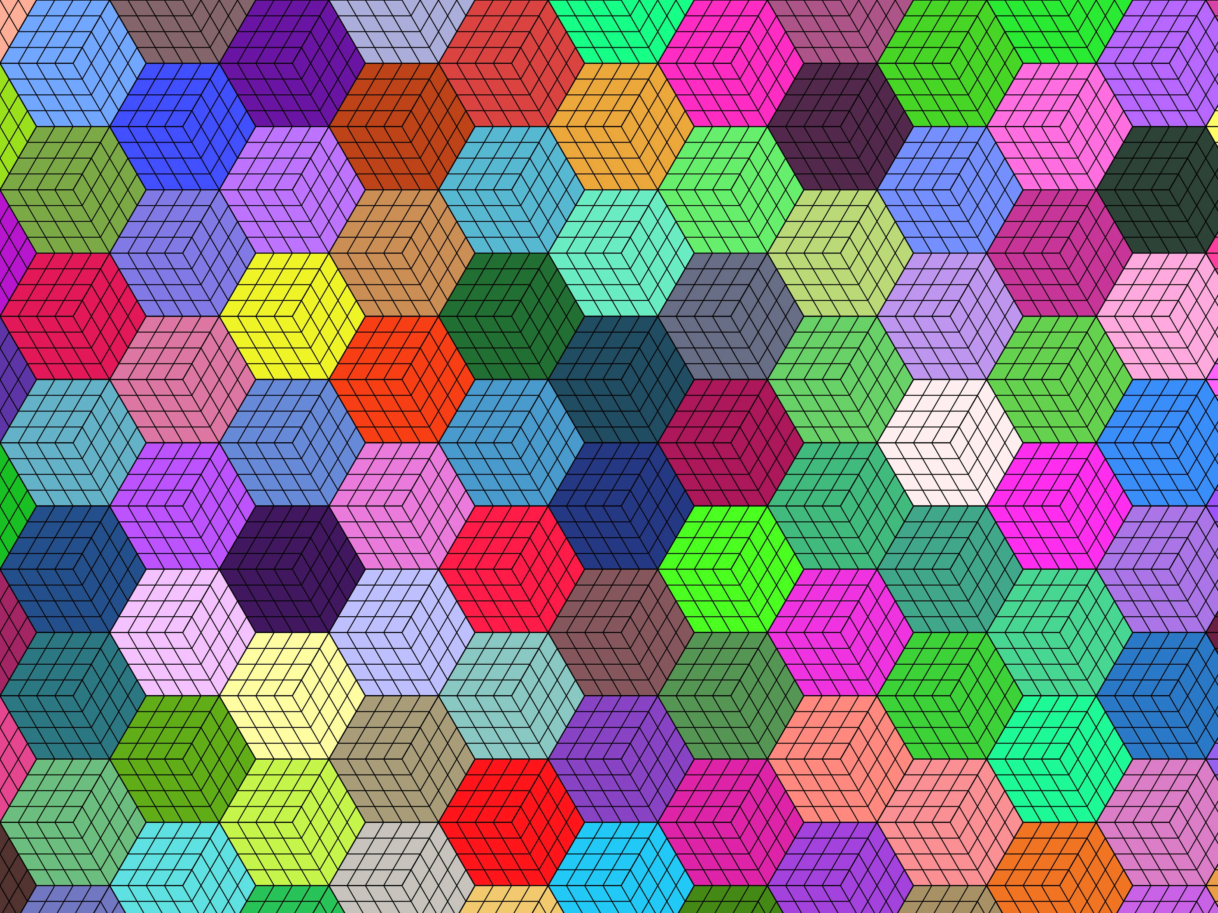 three dimensional colourful hexagon tiles, colorful hexagonal cubes, tessellated grid, 4K Desktop Wallpaper