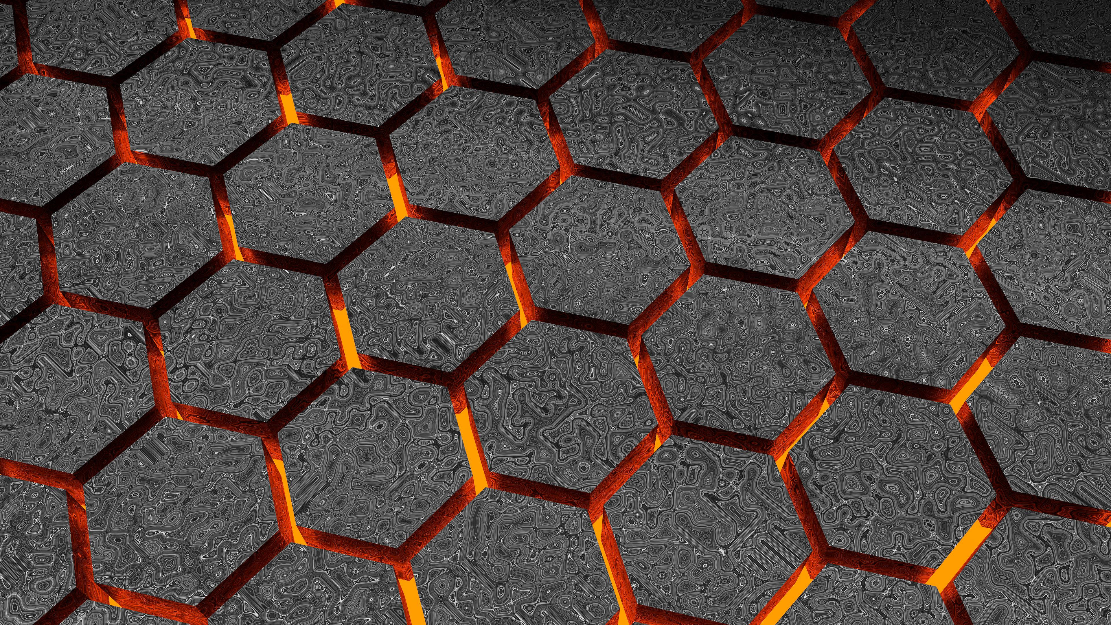 hexagon, marble paint patterns, dark hexagonal tiles, 4K Desktop Wallpaper