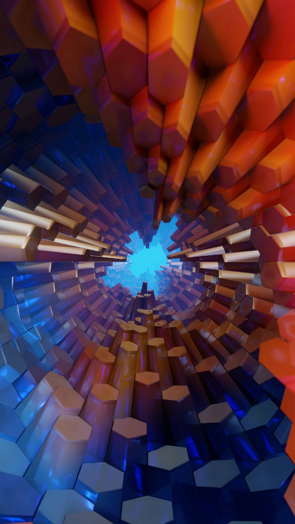 Hexagon Columns Mobile 3D, glowing hexagonal prisms, fiery orange, HD Phone Wallpaper