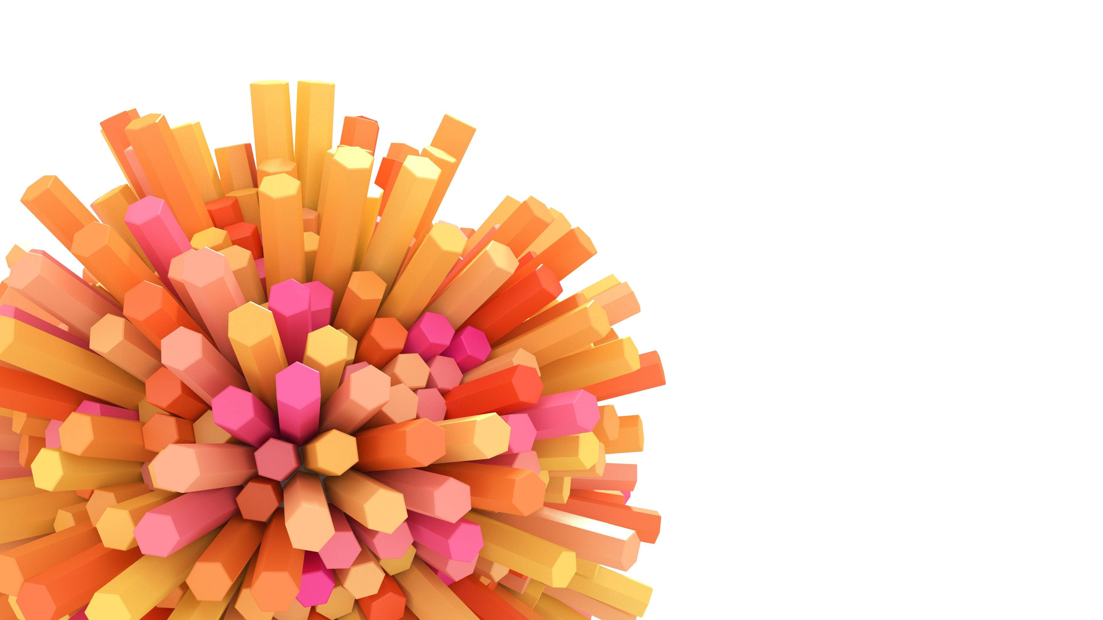 pastel coloured spherical hexagon, 3d-rendered hexagonal rods, radial pattern, 4K Desktop Wallpaper