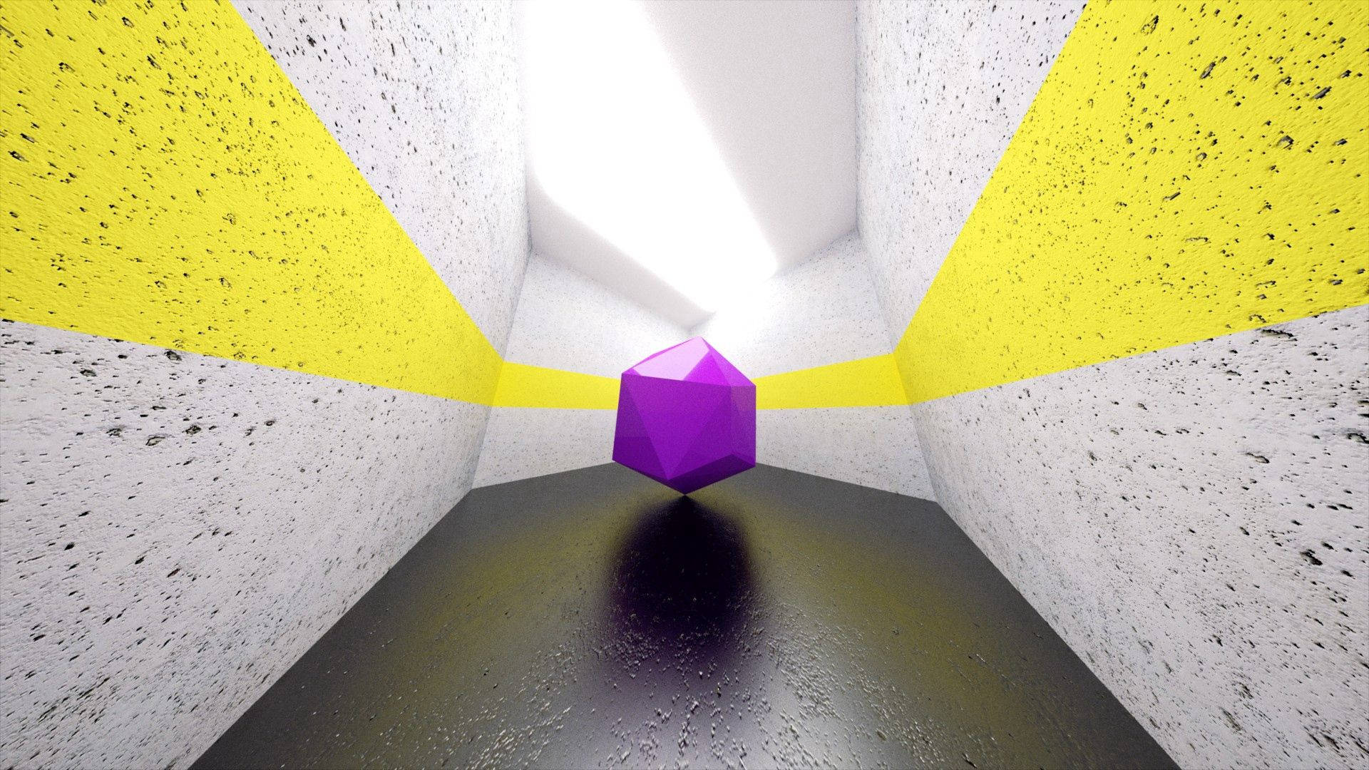 hexagon, vibrant purple dodecahedron, stark geometric corridor, Full HD Desktop Wallpaper