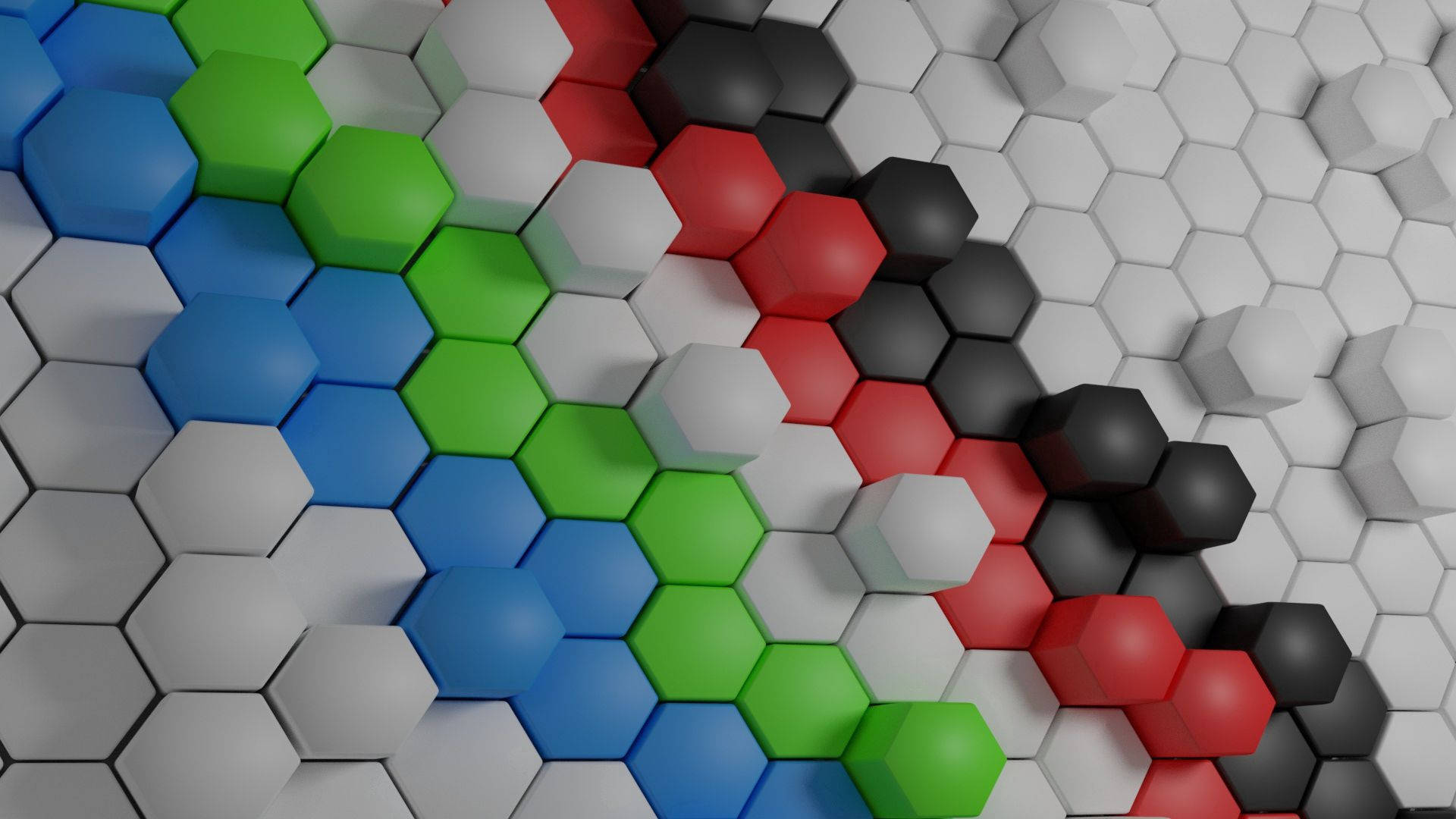 hexagonal tiles, blue green, red, Full HD Desktop Wallpaper