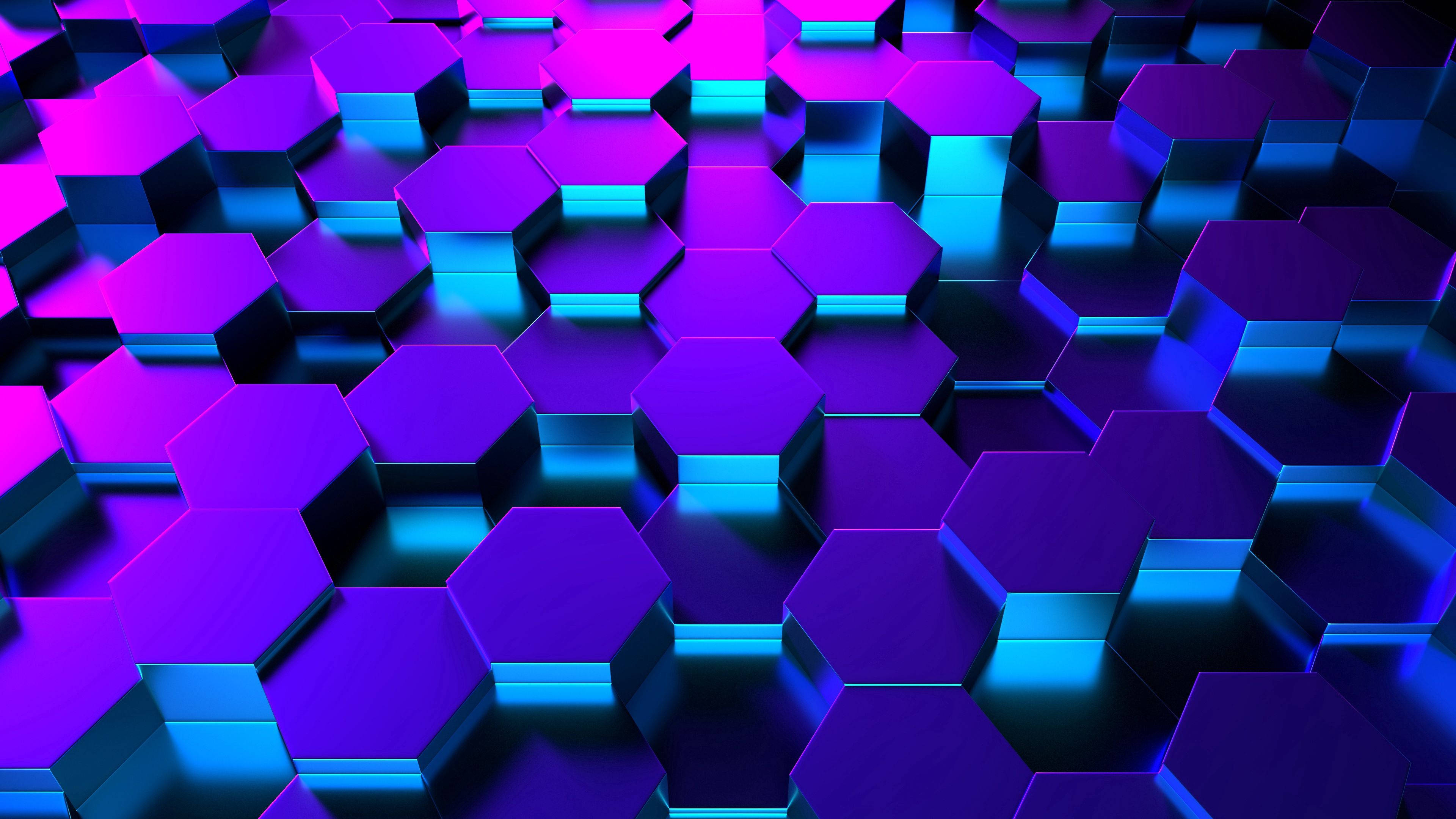 metal pink, purple hexagon, glowing purple, 4K Desktop Wallpaper