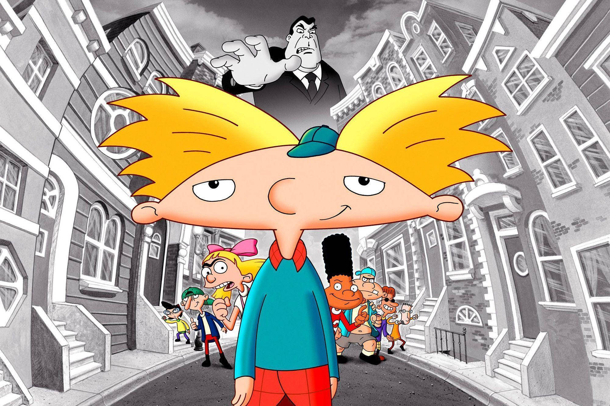Hey Arnold, spiky yellow hair, distorted street, Full HD Desktop Wallpaper