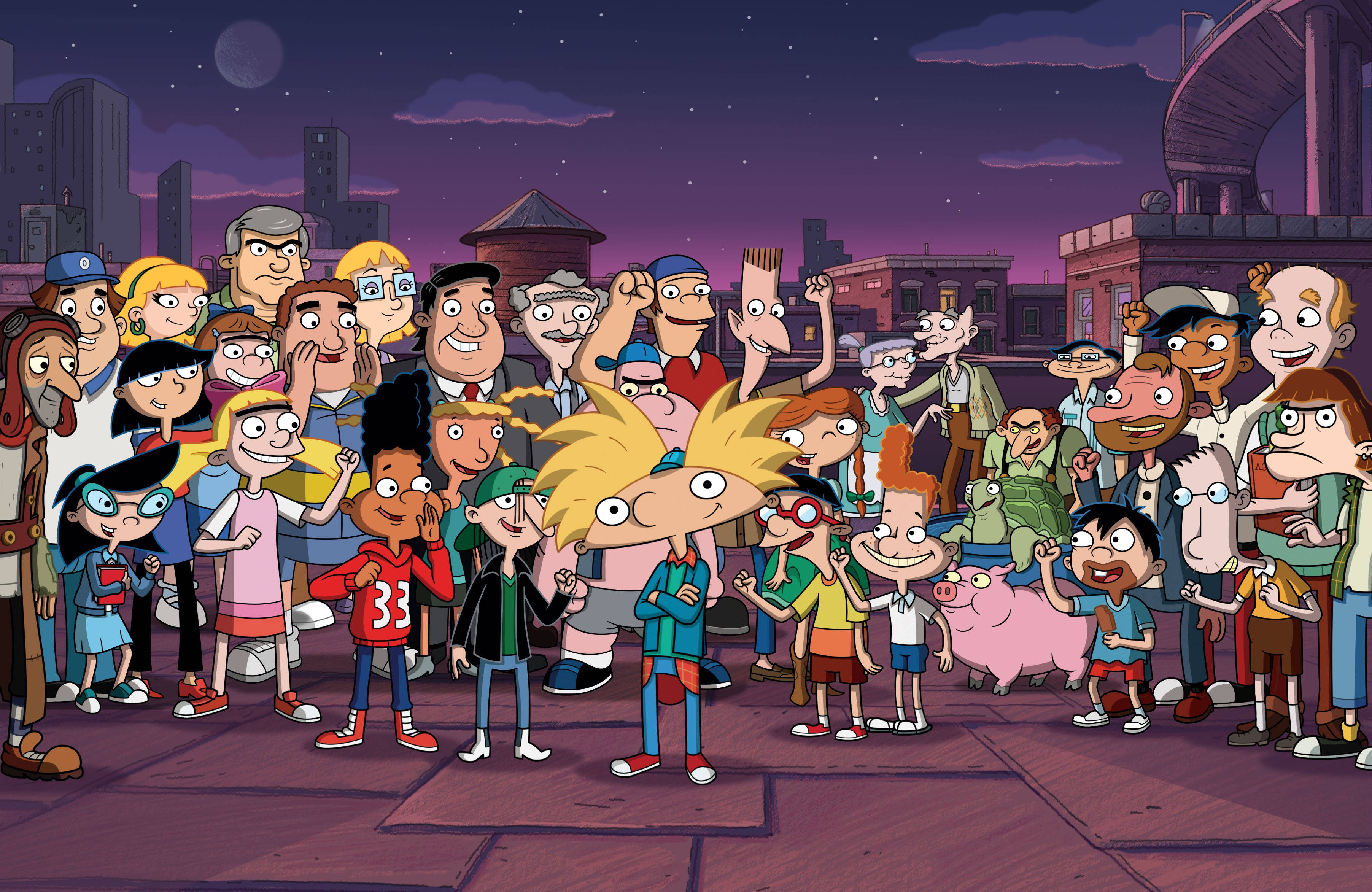 Hey Arnold, entire cast, rooftop, 2K Desktop Wallpaper