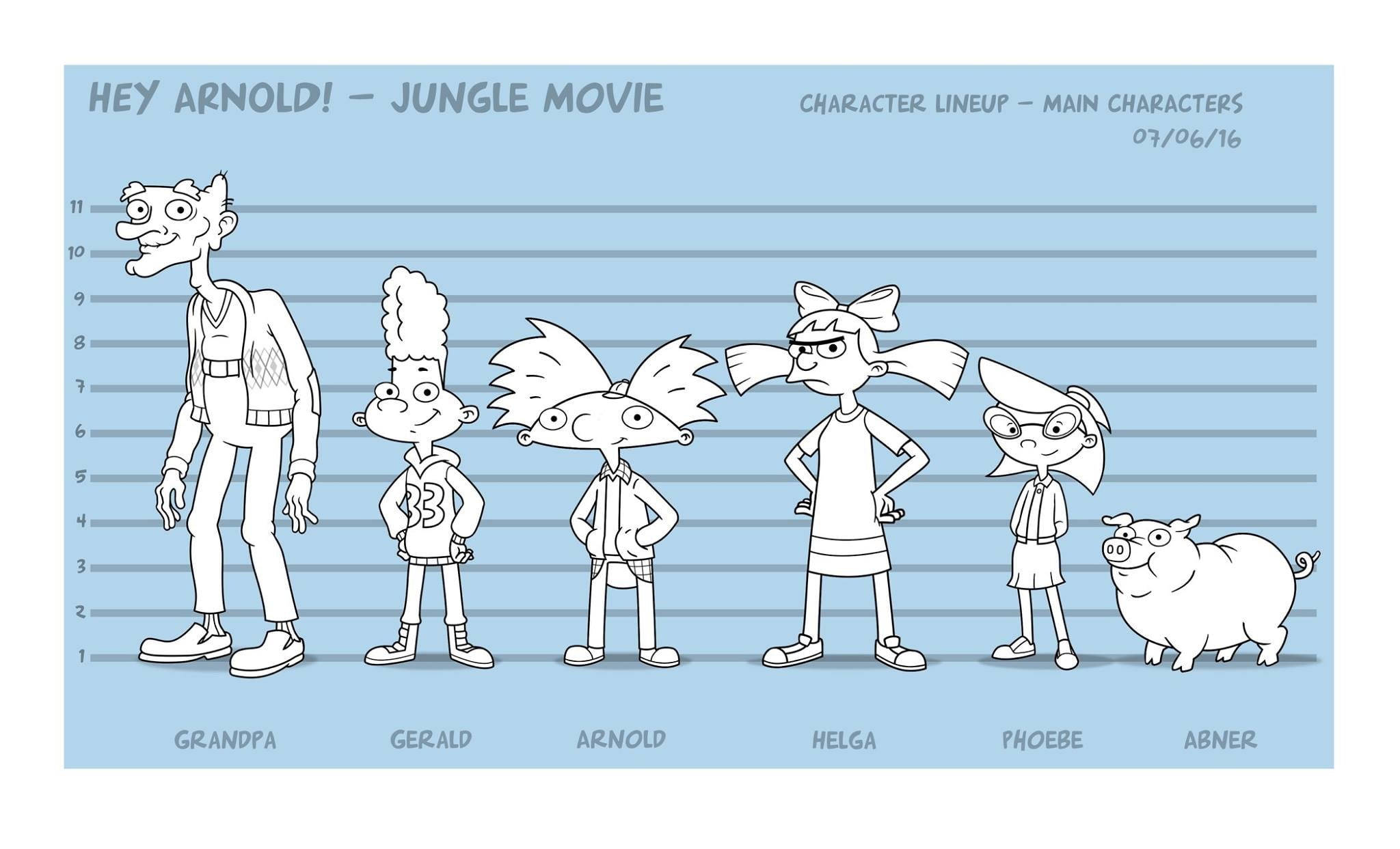 Hey Arnold!, main characters, black and white cartoon style, Full HD Desktop Wallpaper