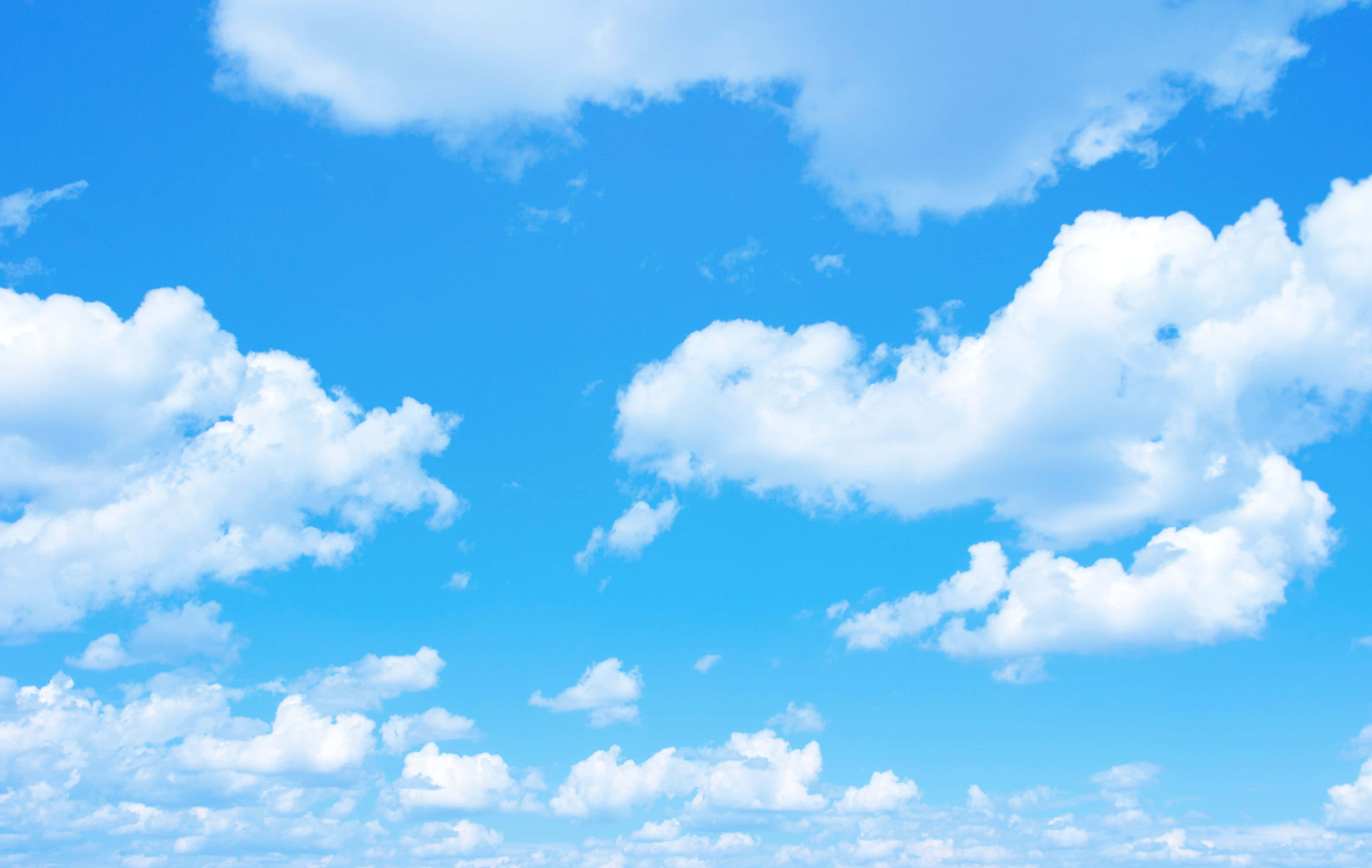Hi Res Sky, bright blue sky, fluffy white clouds, 4K Desktop Wallpaper