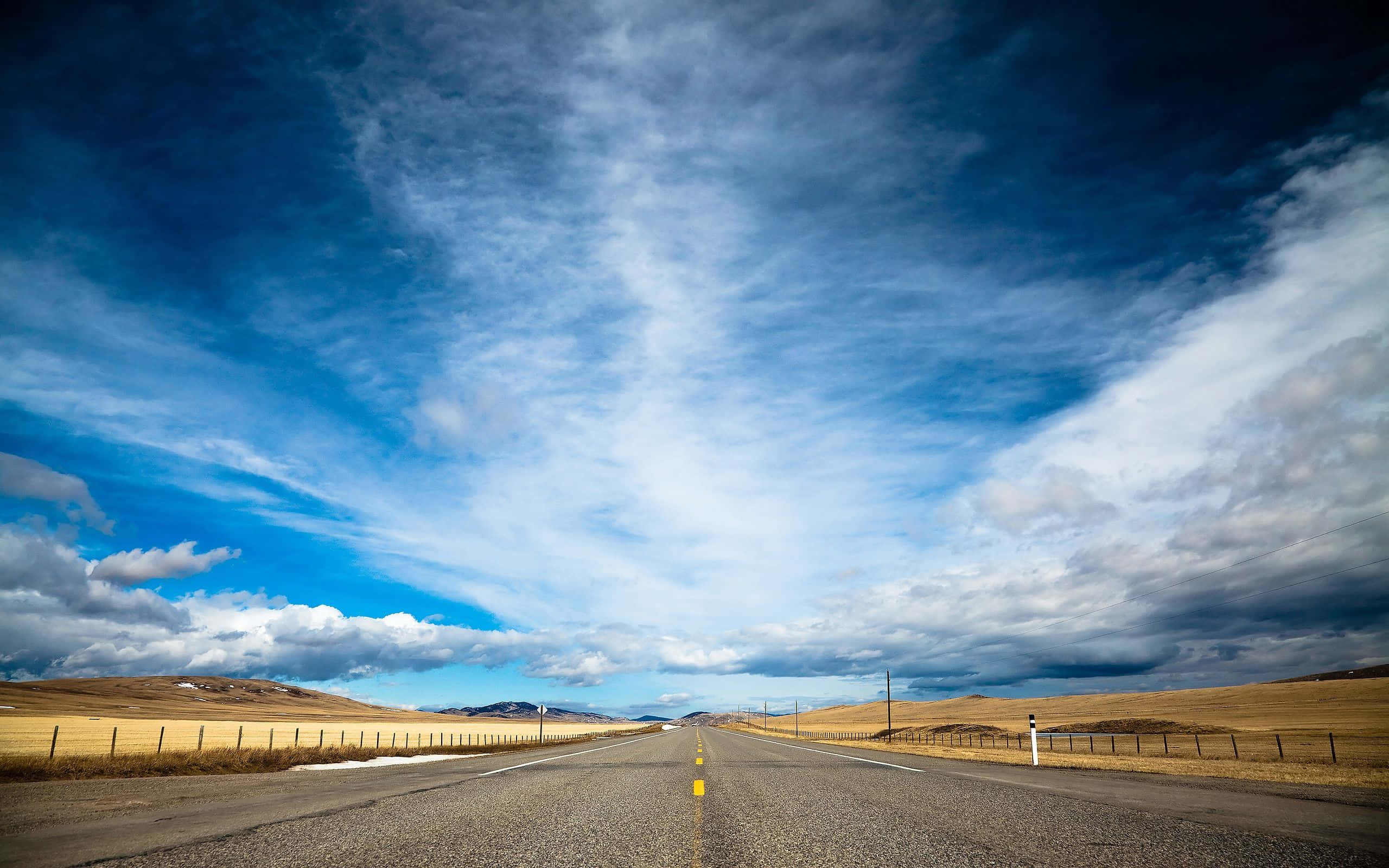 Hi Res Sky, golden plain, dramatic blue sky, 2K Desktop Wallpaper