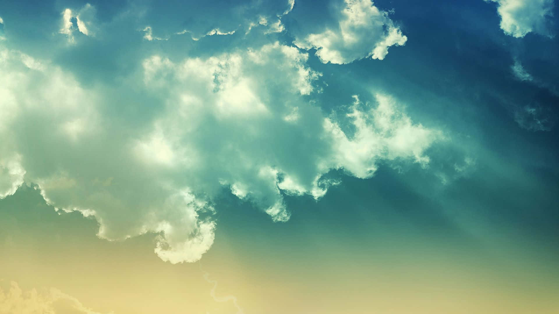Hi Res Sky, teal and gold sky, voluminous clouds, Full HD Desktop Wallpaper
