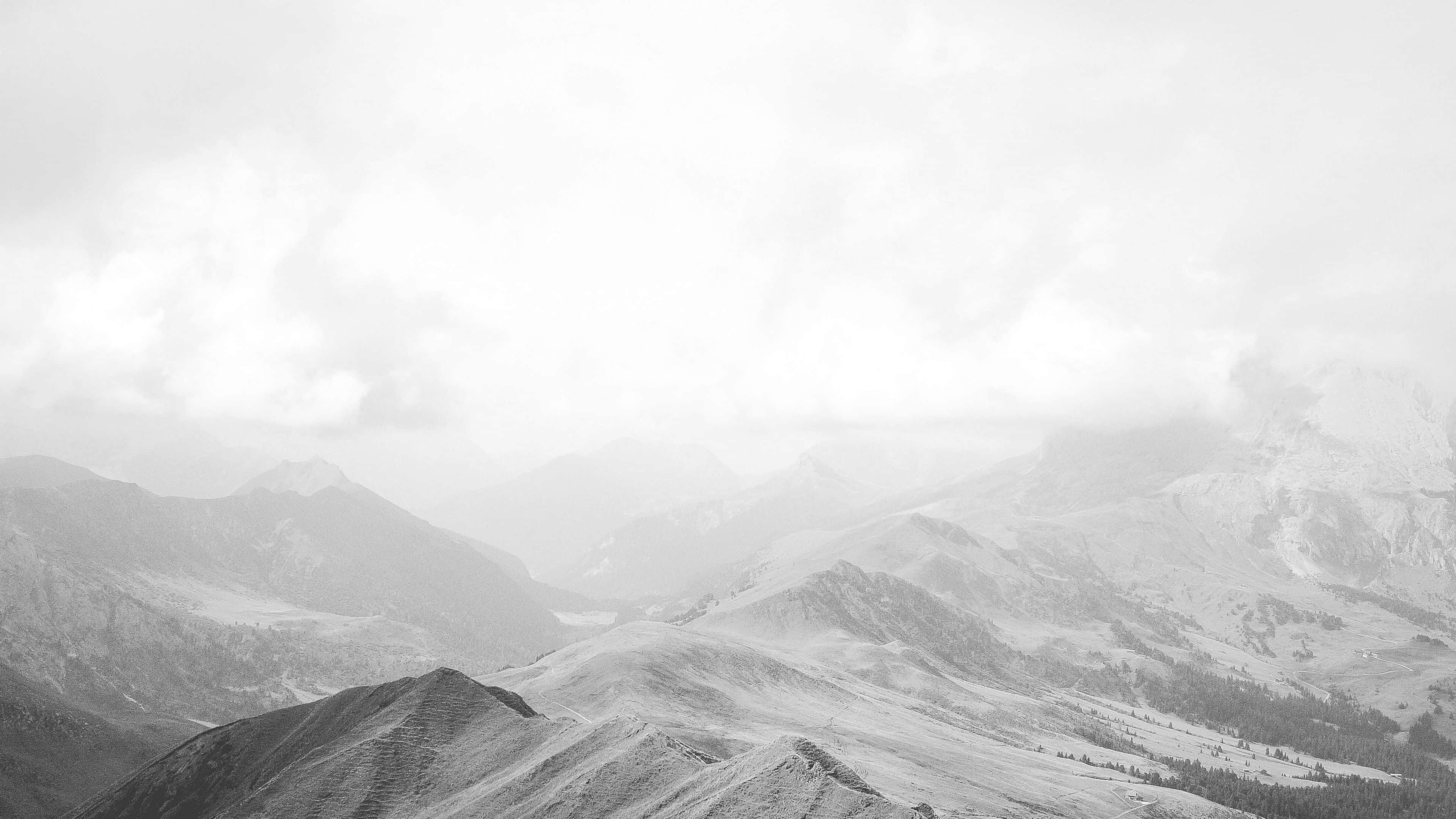 black and white sky, monochrome sky, mountain range, 4K Desktop Wallpaper