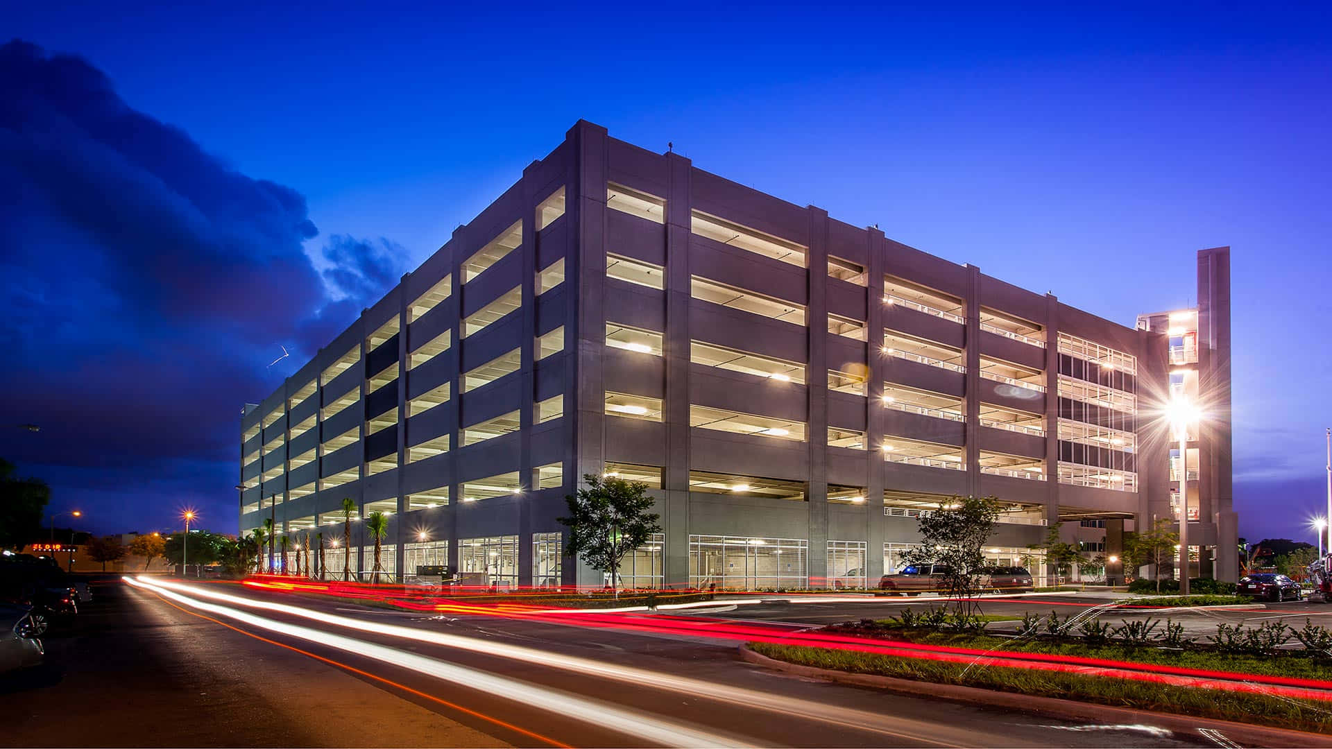 Hialeah, modern parking garage, dusk, Full HD Desktop Wallpaper