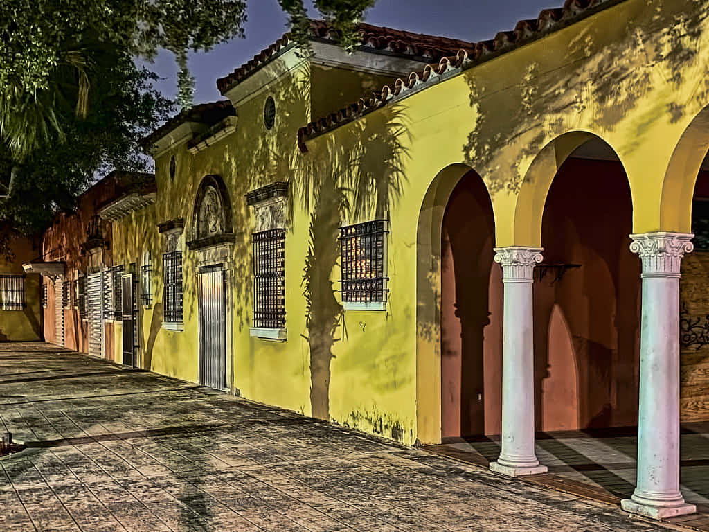 Hialeah, arched walkway, palm tree shadows, SD Desktop Wallpaper