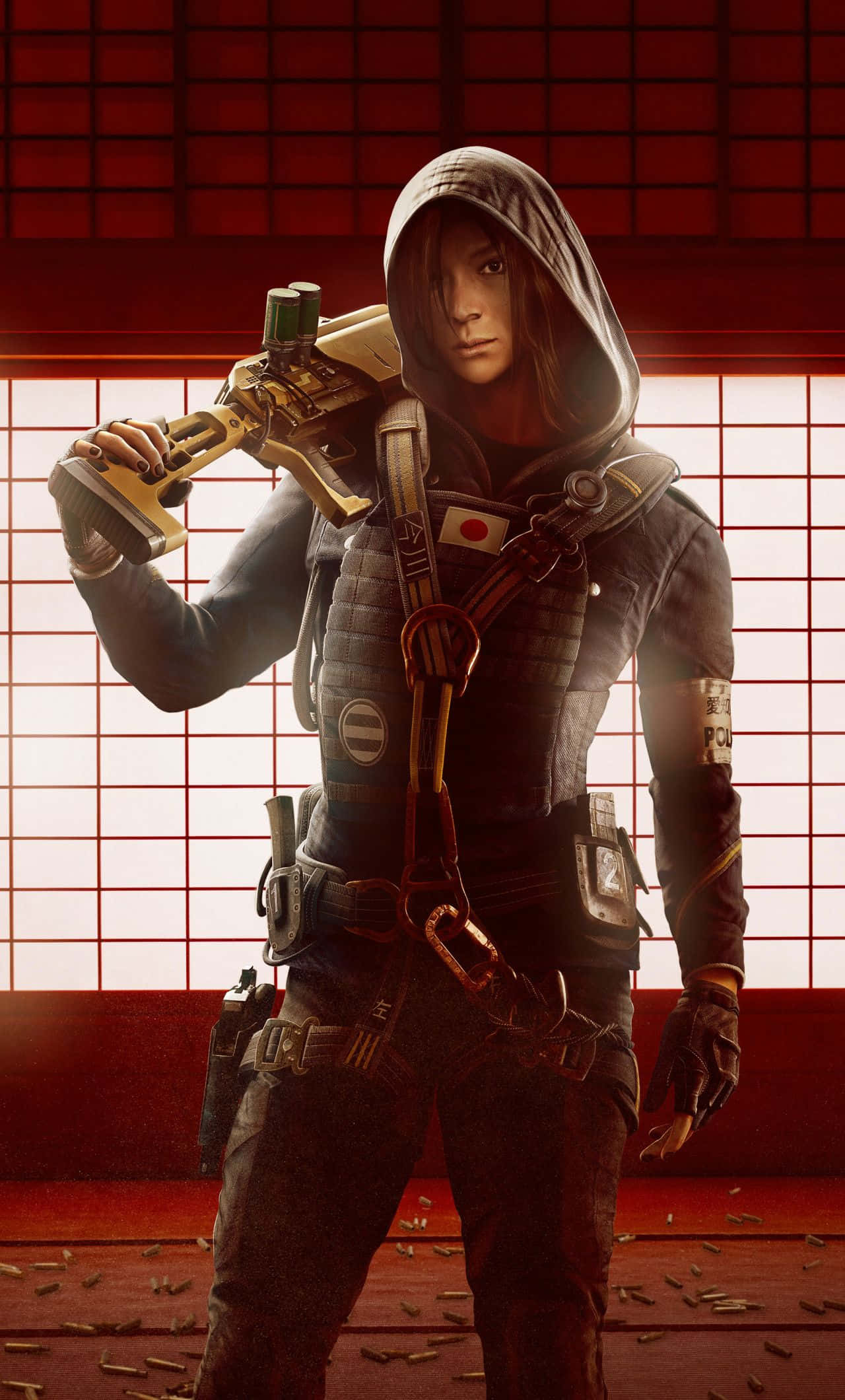 Hibana R6, red-lit room, shoji screens, Full HD Phone Wallpaper