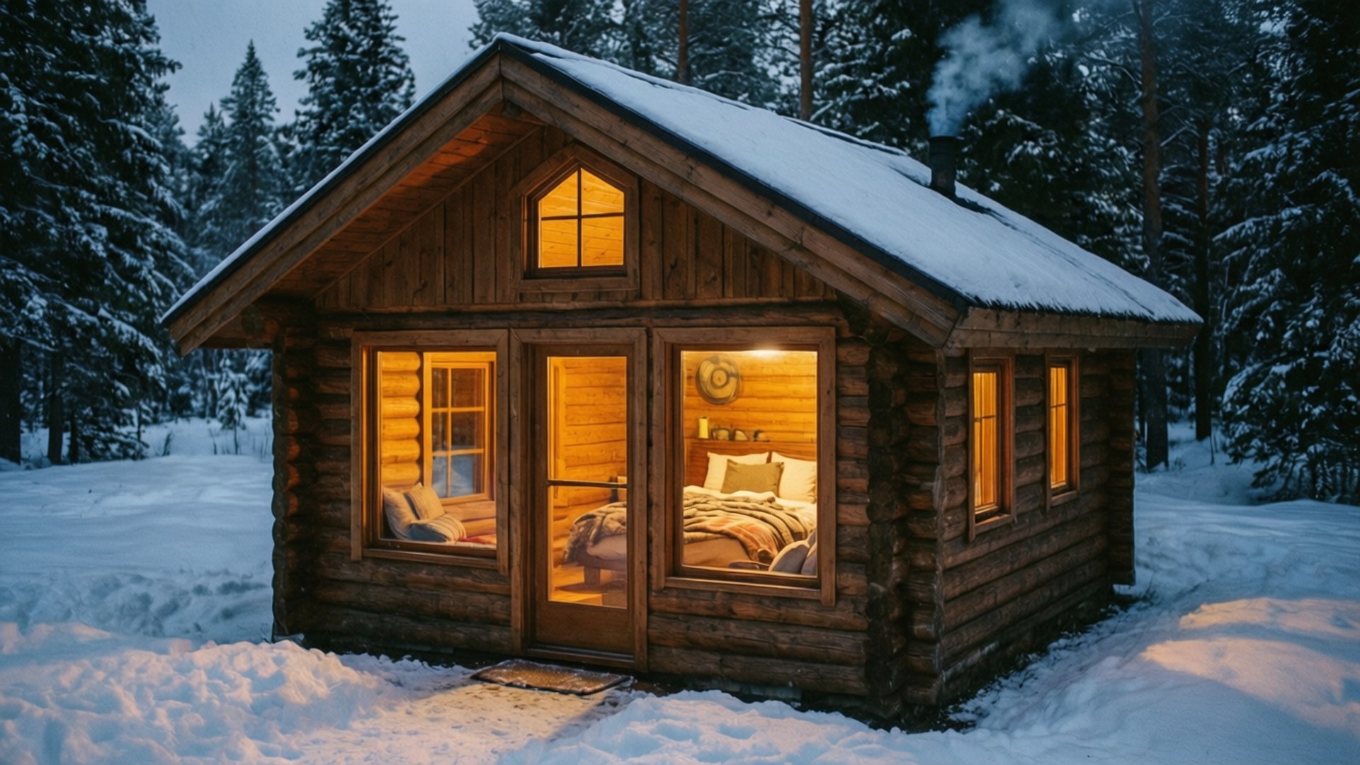 Cozy Cabin, winter, hibernation, Full HD Desktop Wallpaper