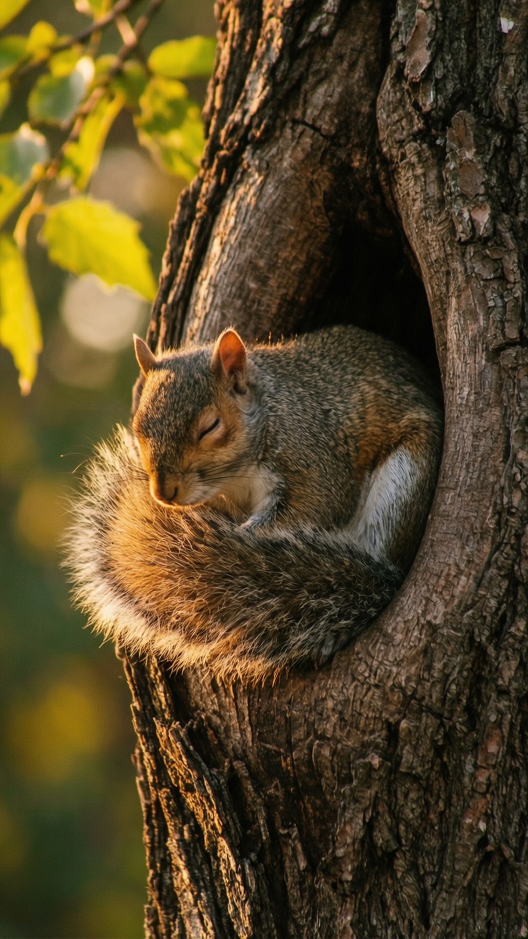 squirrel, tree hollow, hibernating, Full HD Phone Wallpaper