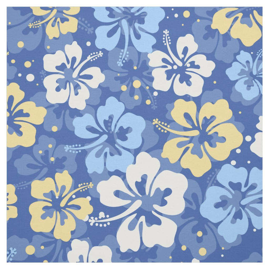 Hibiscus Pattern Aesthetic Design, vibrant blue background, repeating hibiscus flowers, SD Desktop Wallpaper
