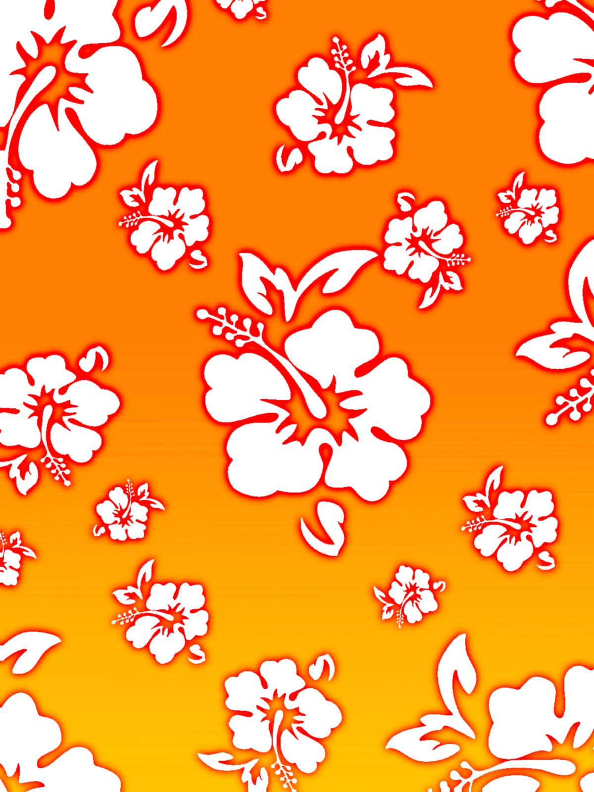 Vibrant Hawaiian Hibiscus Pattern, orange background, bold white hibiscus flowers, HD Phone Wallpaper