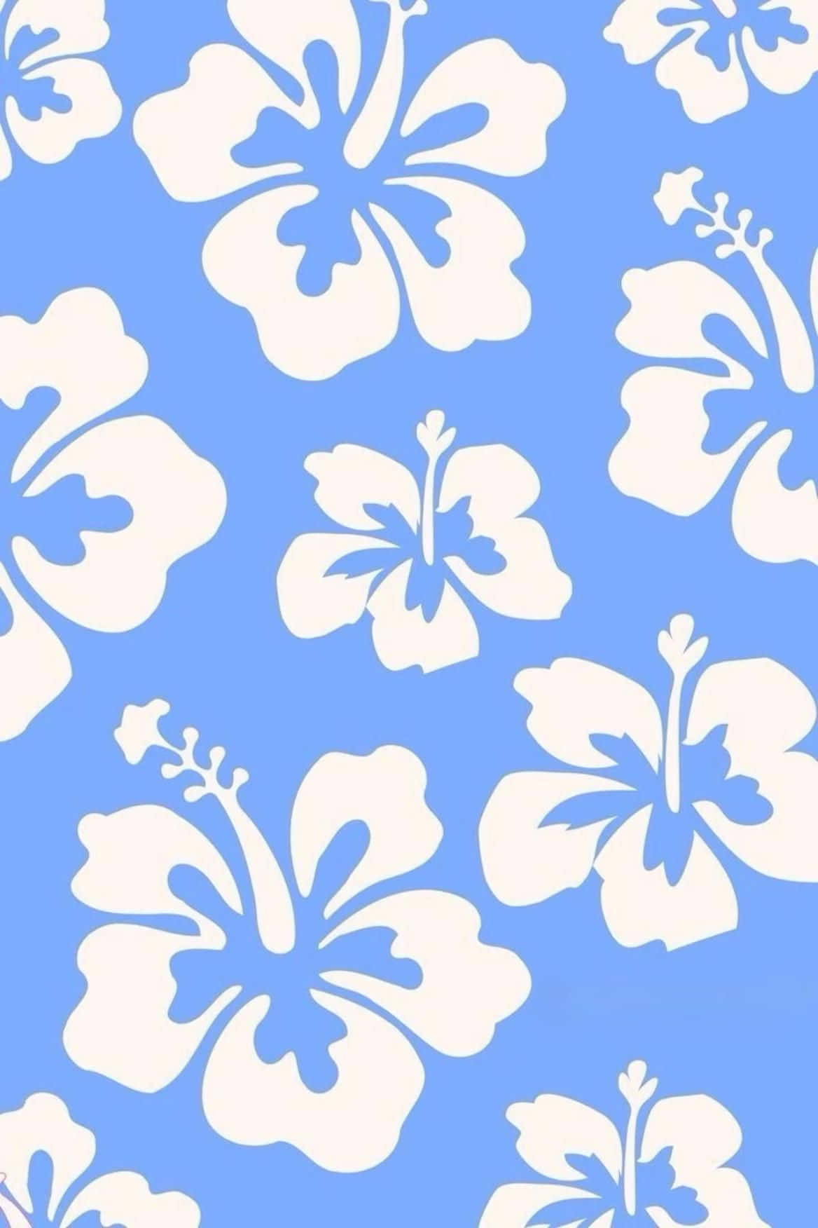 blue hibiscus pattern, white hibiscus flowers, blue centers, HD Phone Wallpaper