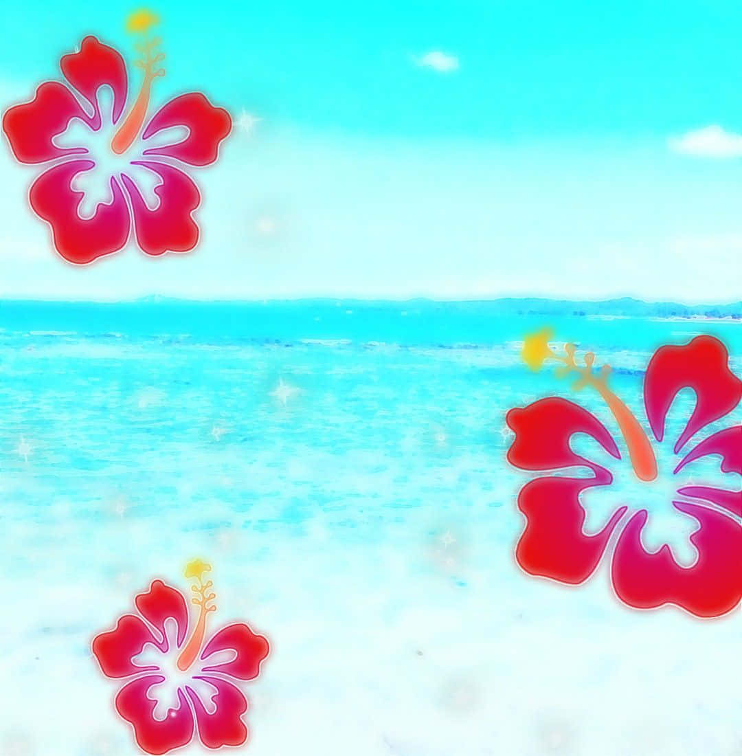 Tropical Hibiscus Dreamscape, vibrant red hibiscus flowers, sparkling turquoise ocean, SD Phone Wallpaper