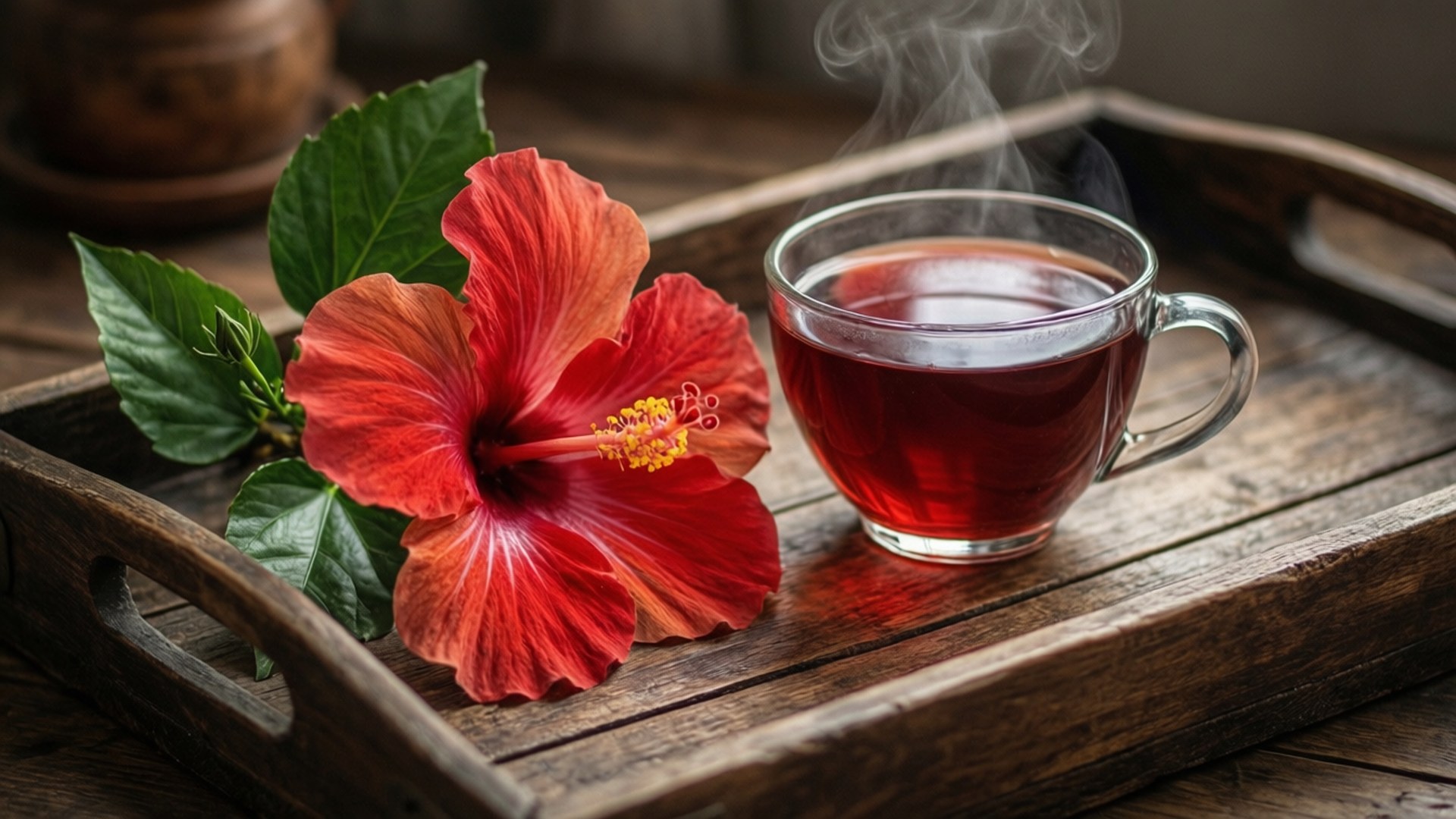 Hibiscus Tea Time, dark tea, vibrant red hibiscus flower, Full HD Desktop Wallpaper
