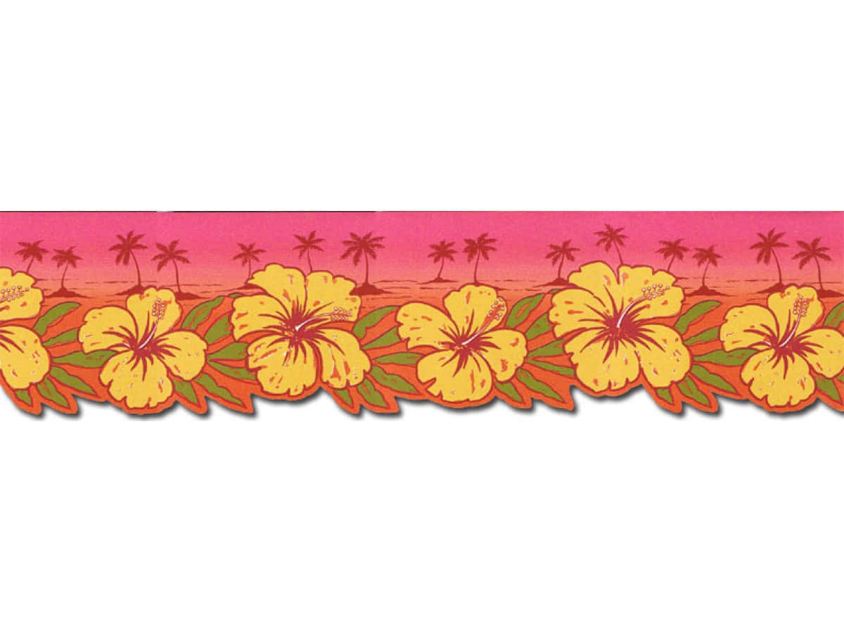 yellow hibiscus flower, green leaves, pink sunset sky, SD Desktop Wallpaper
