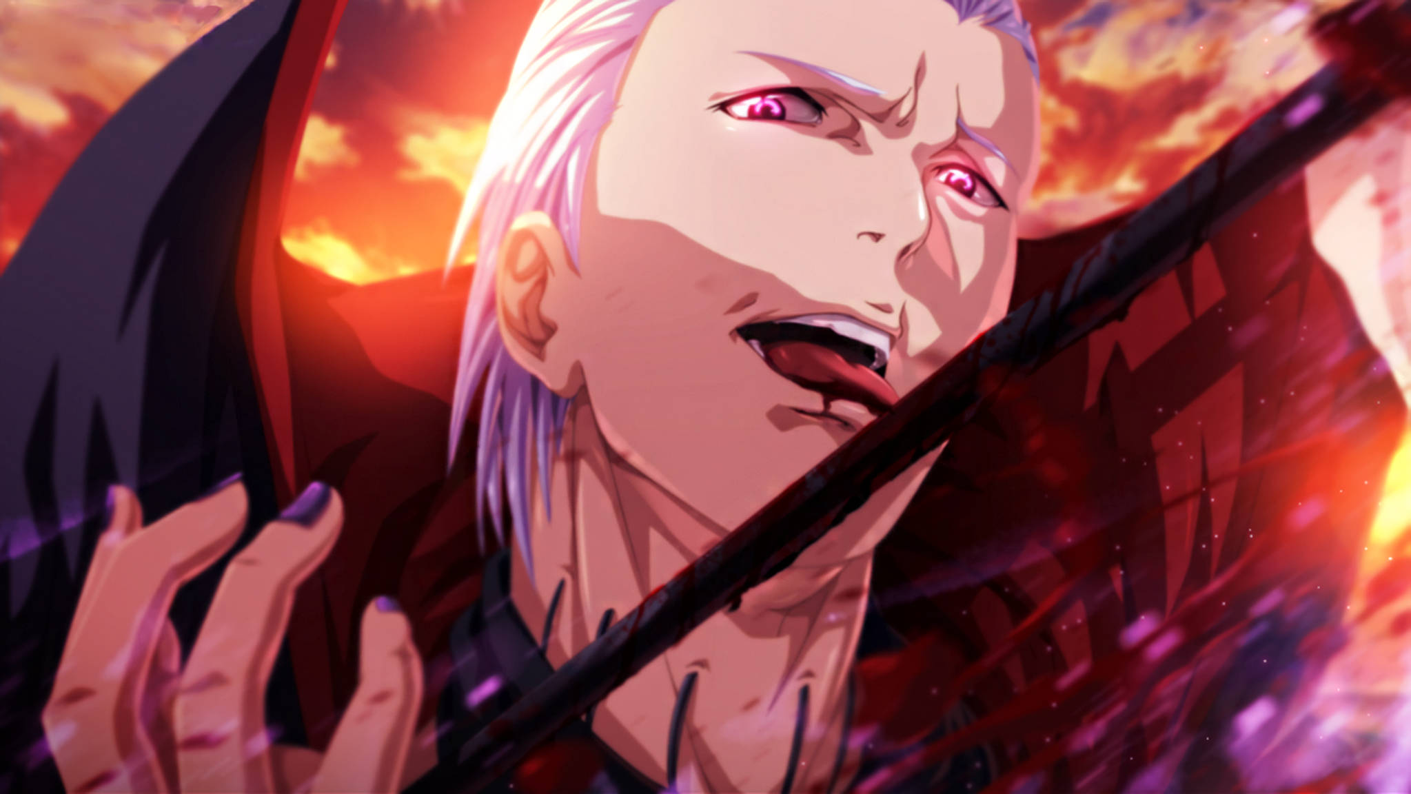 Hidan Akatsuki, white hair, red eyes, Full HD Desktop Wallpaper