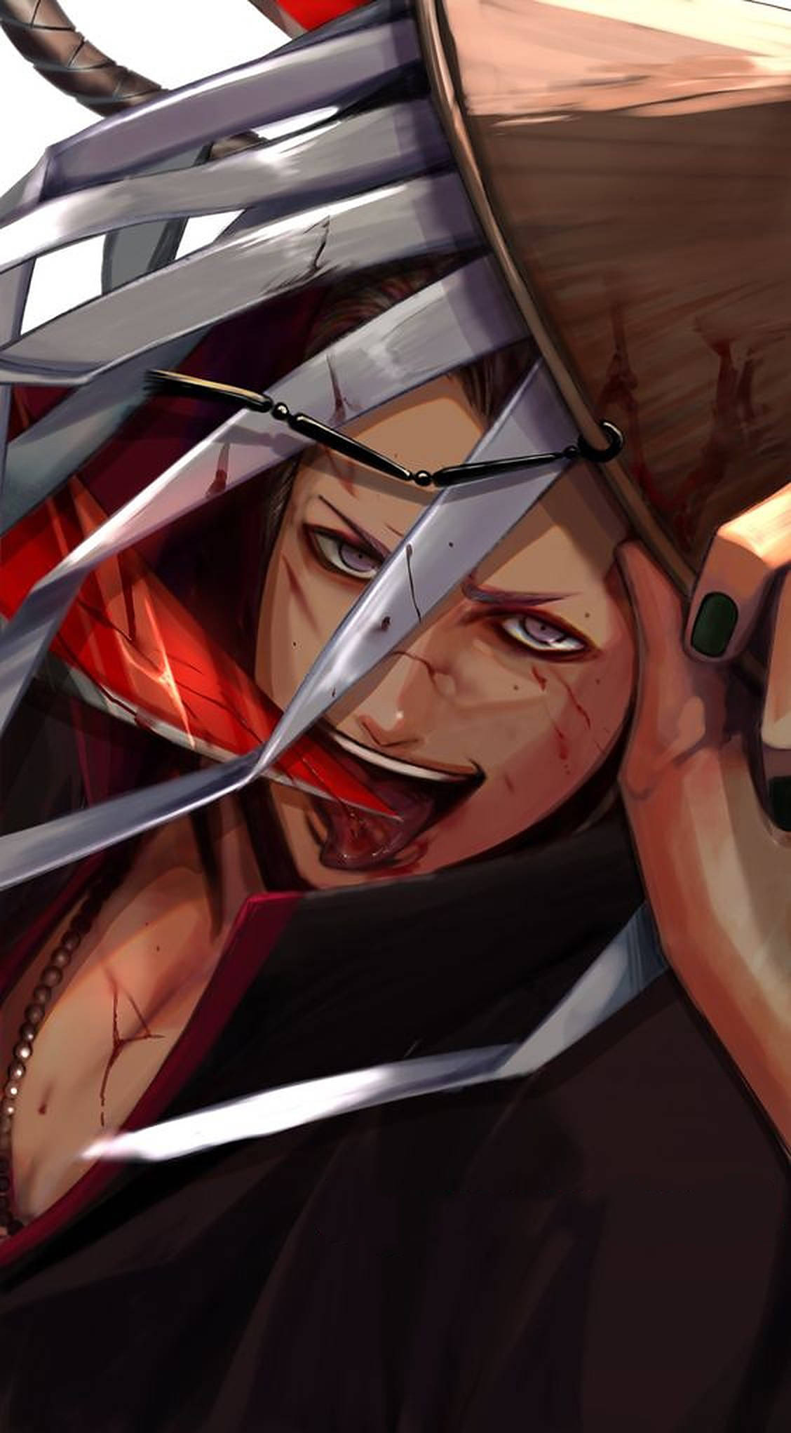 Hidan Akatsuki, bamboo hat, bloodied face, Full HD Phone Wallpaper