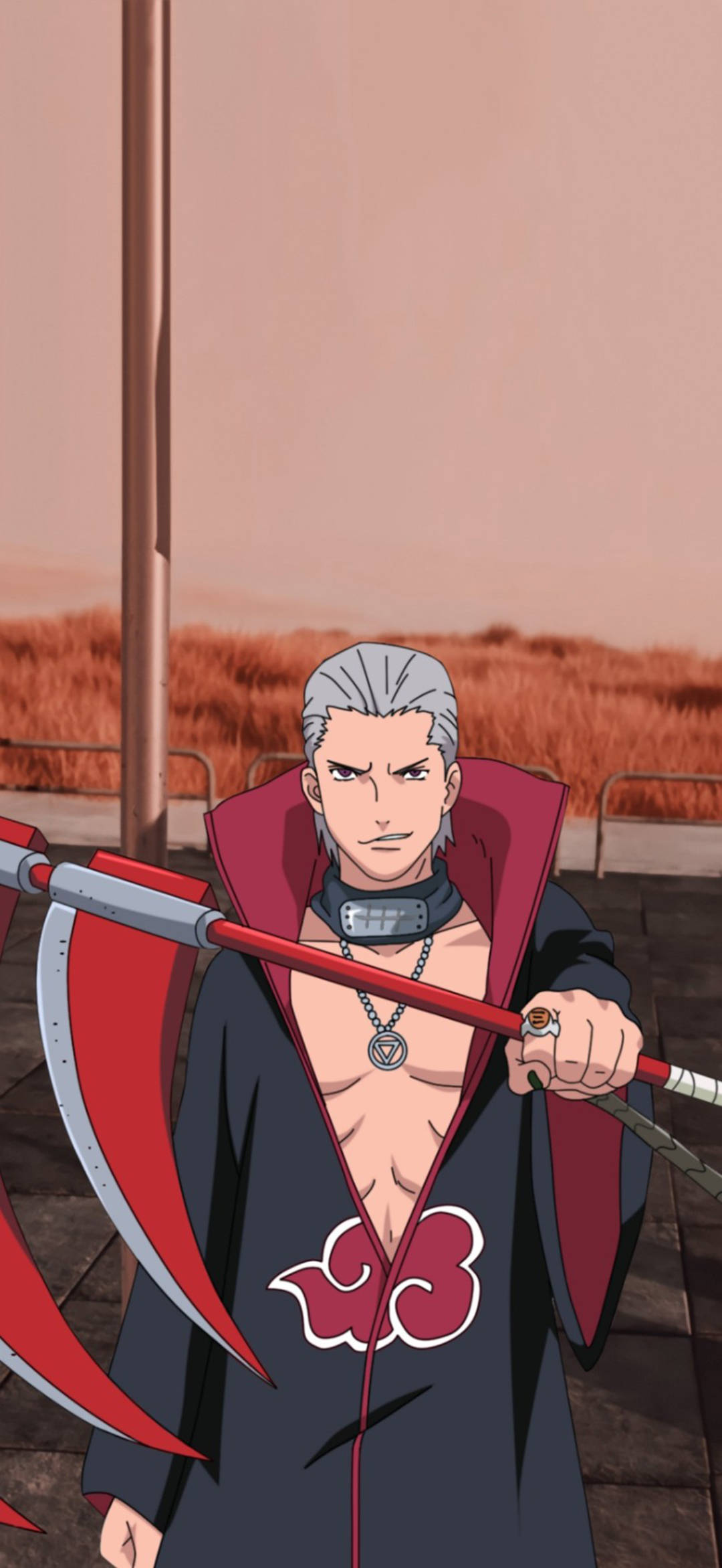 Hidan Akatsuki, white hair, red scythe, Full HD Phone Wallpaper