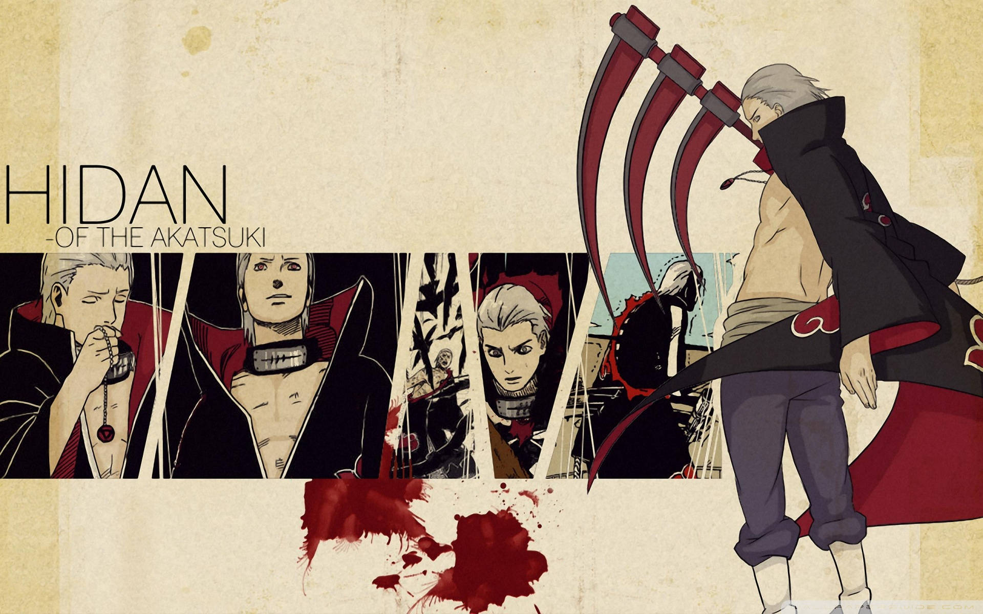 Hidan of Akatsuki, scythe weapon, textured parchment background, Full HD Desktop Wallpaper