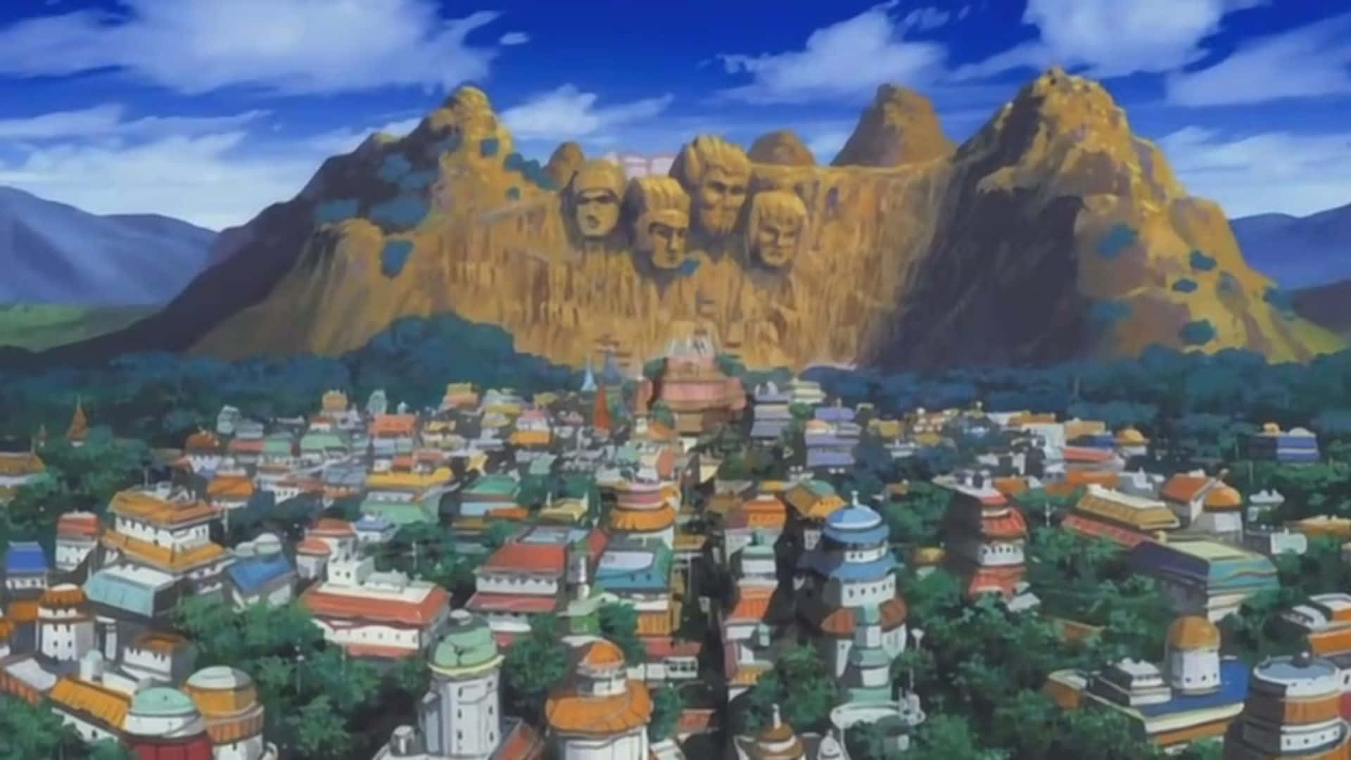 Hidden Leaf Village, massive mountain, carved giant faces, Full HD Desktop Wallpaper