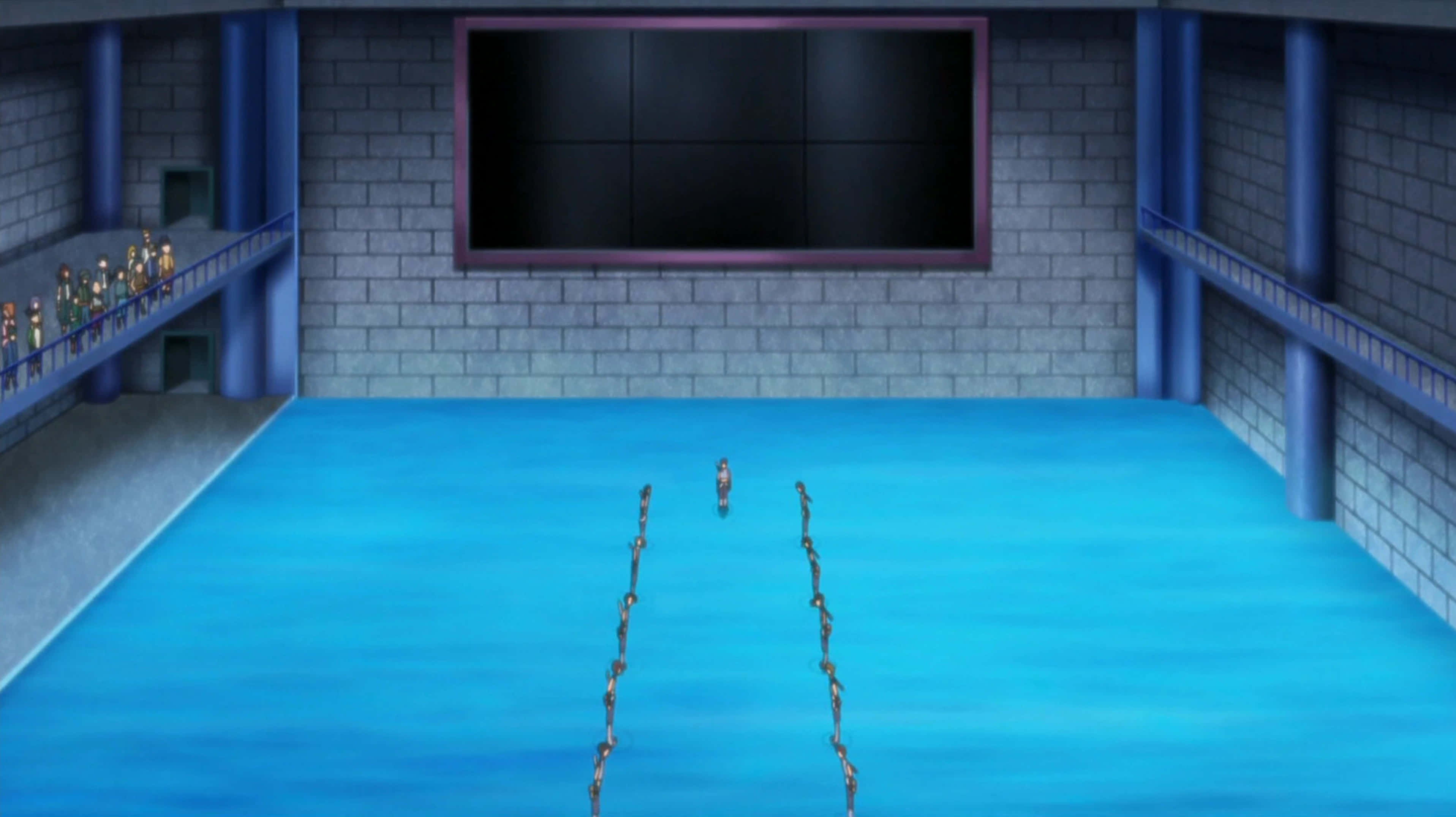 Hidden Mist Village, blue indoor pool, two swimmers, 2K Desktop Wallpaper