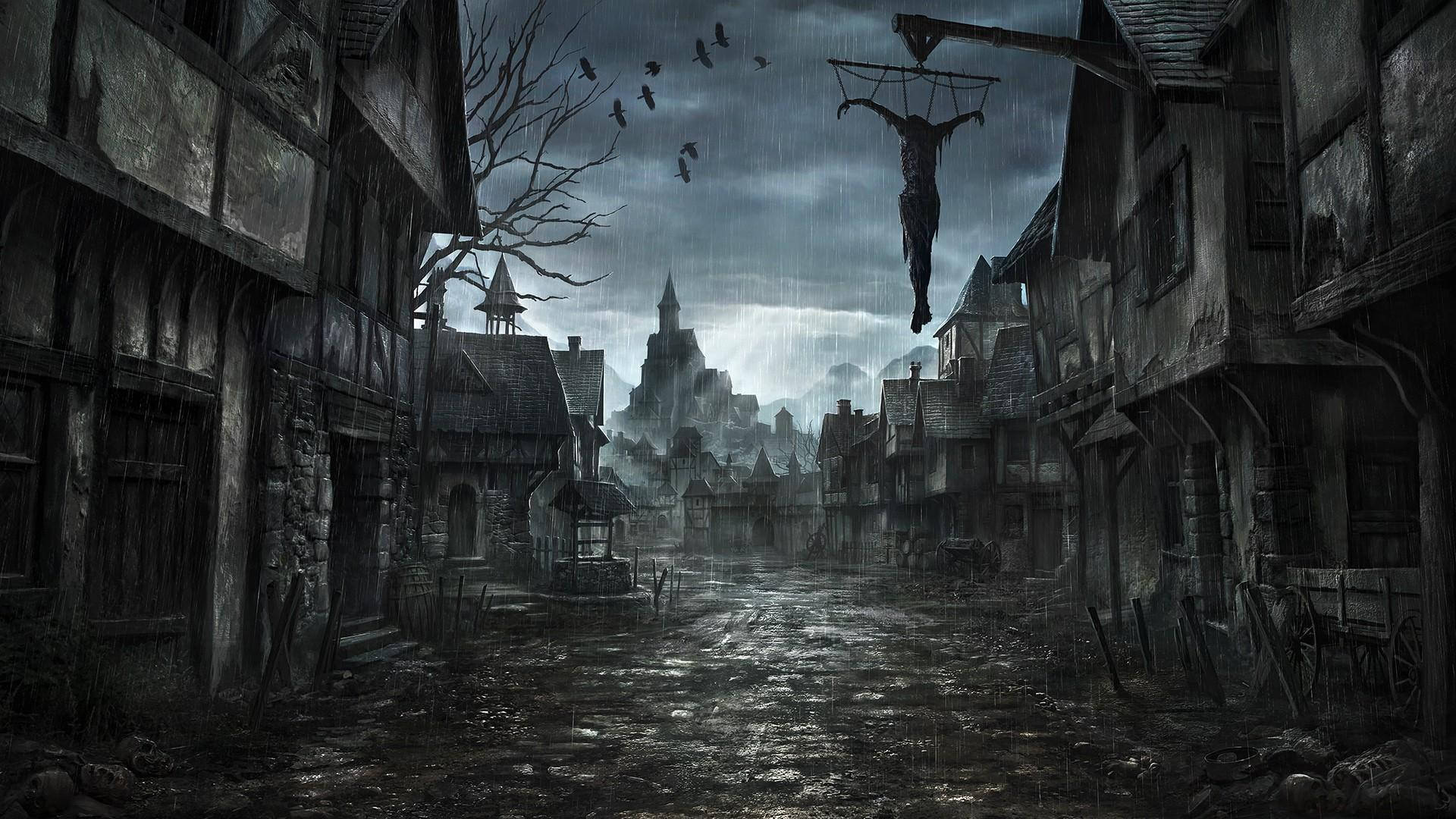 abandoned village, rainy day, stormy skies, Full HD Desktop Wallpaper