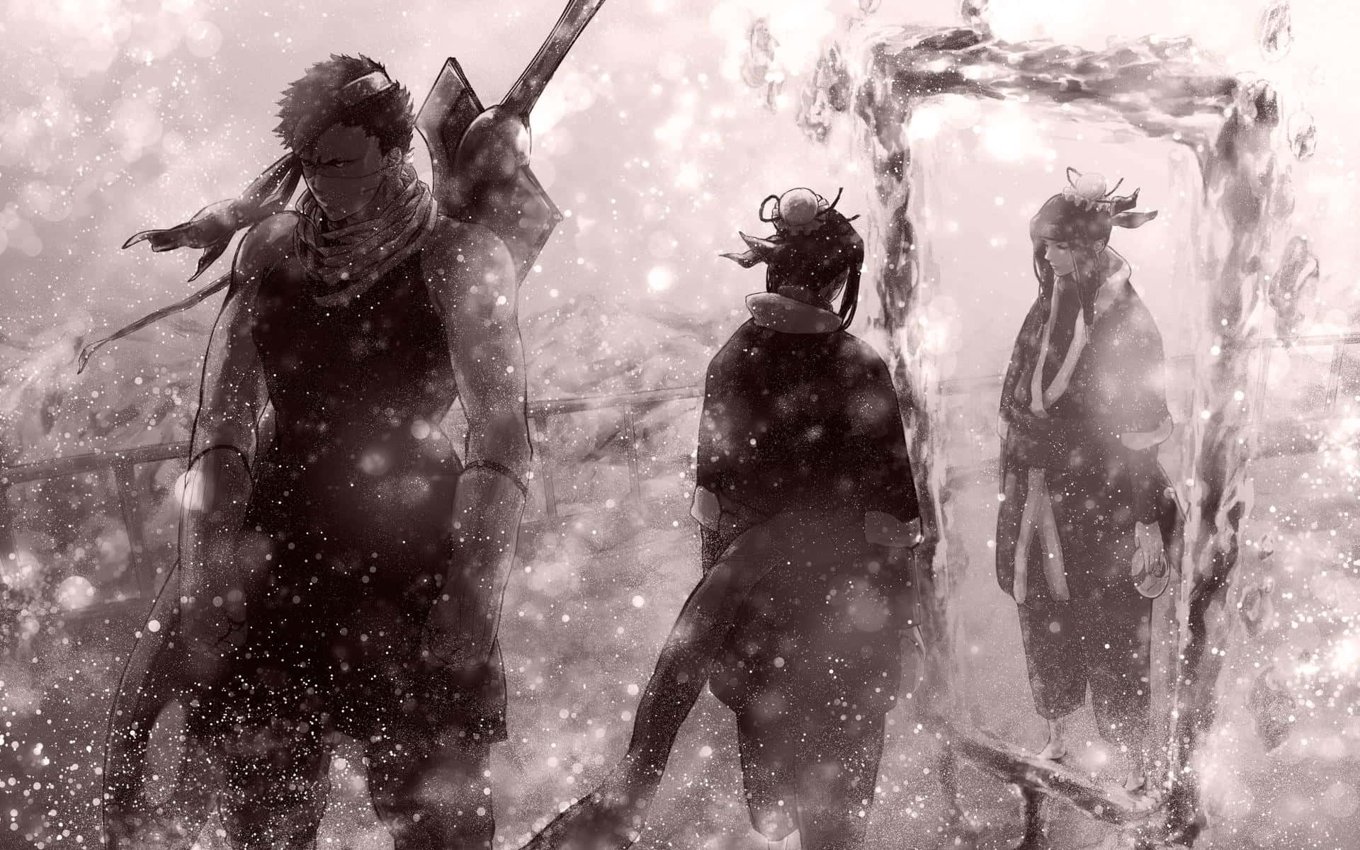 Hidden Mist Village, anime figures, snowy scene, Full HD Desktop Wallpaper