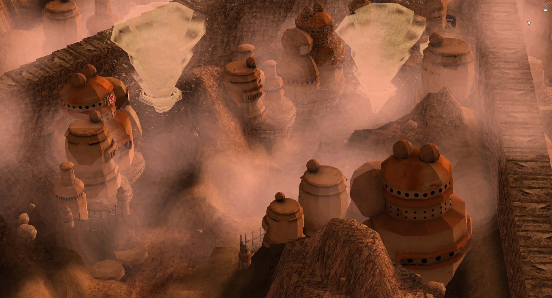 Hidden Sand Village, dusty desert landscape, ancient stone structures, Full HD Desktop Wallpaper