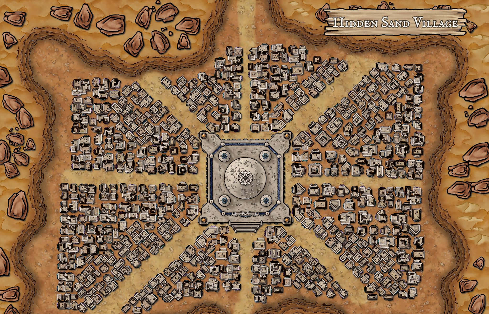Hidden Sand Village, stone buildings, central temple, Full HD Desktop Wallpaper