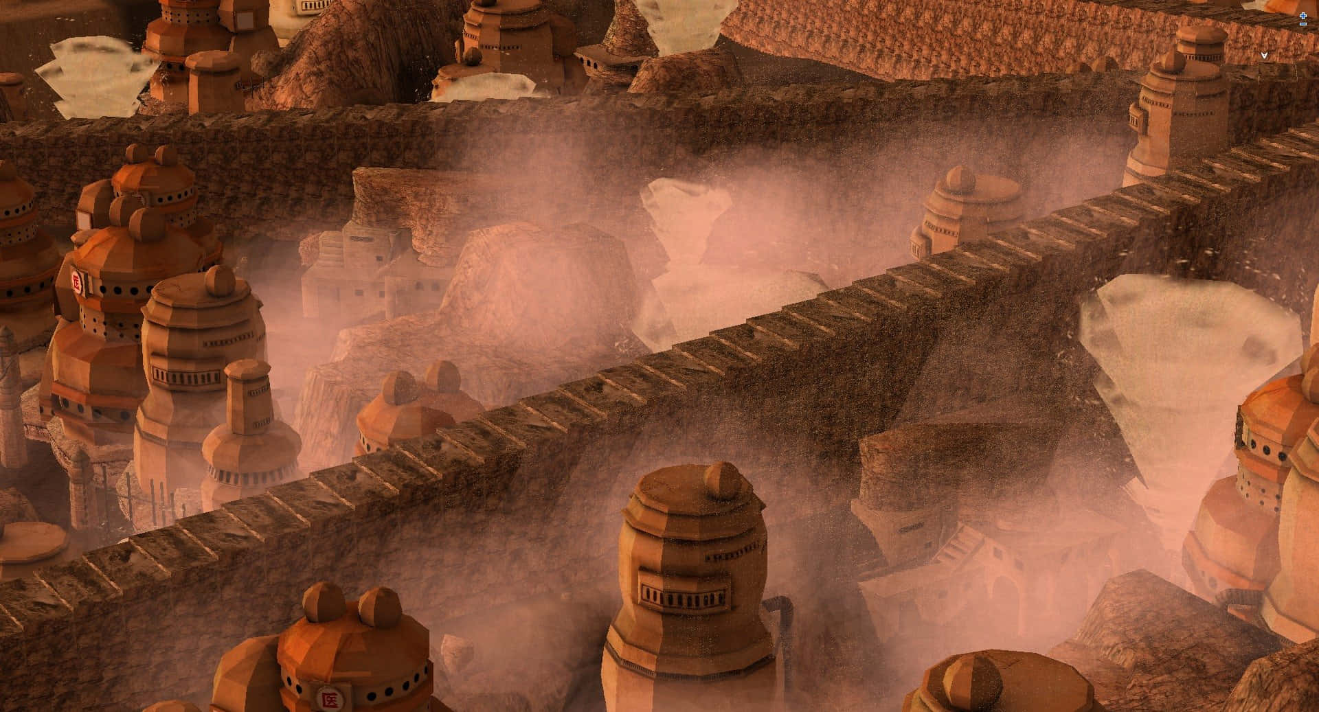 Hidden Sand Village, terracotta towers, stone walls, Full HD Desktop Wallpaper