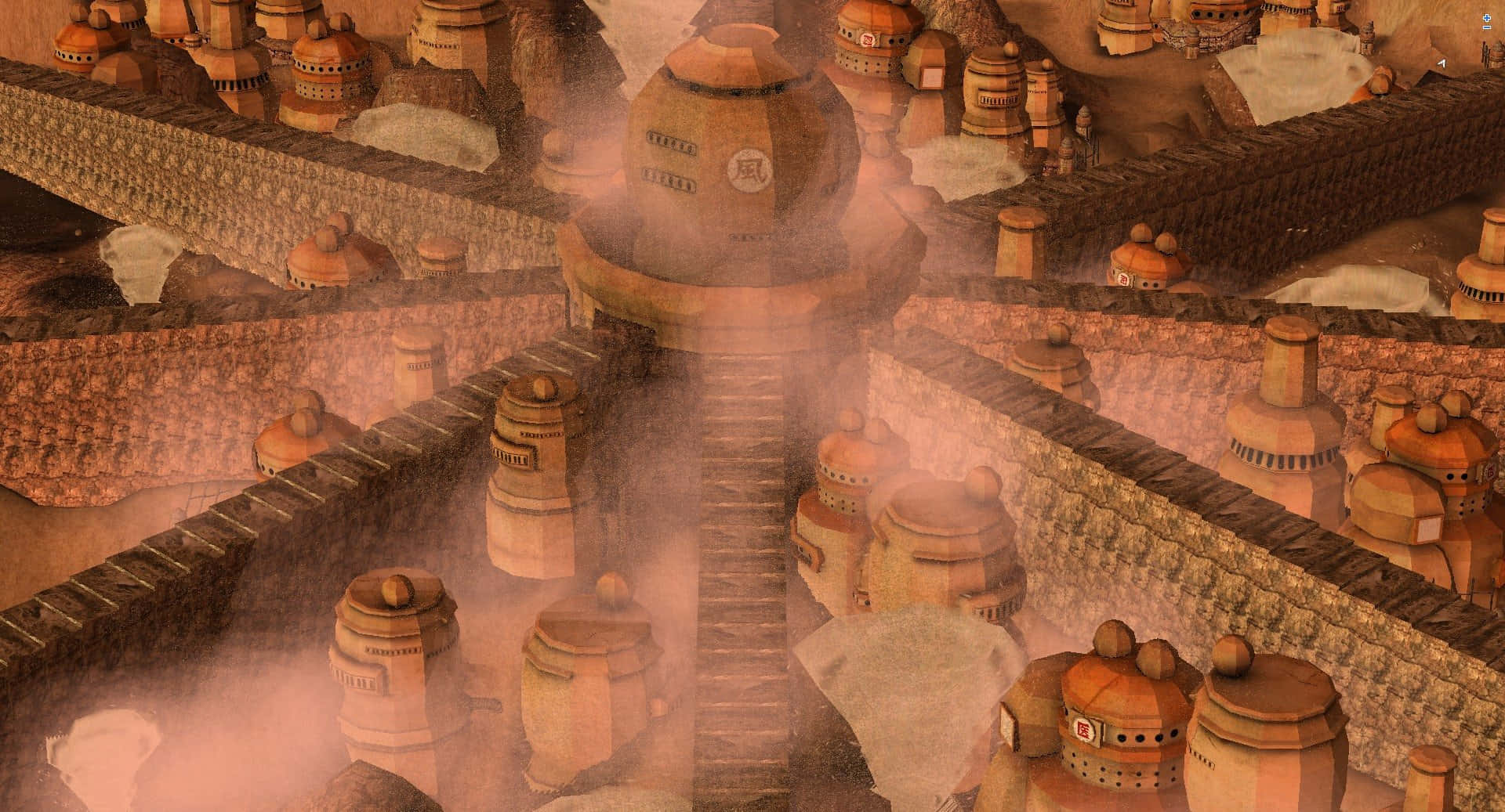 Hidden Sand Village, desert fortress, terracotta towers, Full HD Desktop Wallpaper